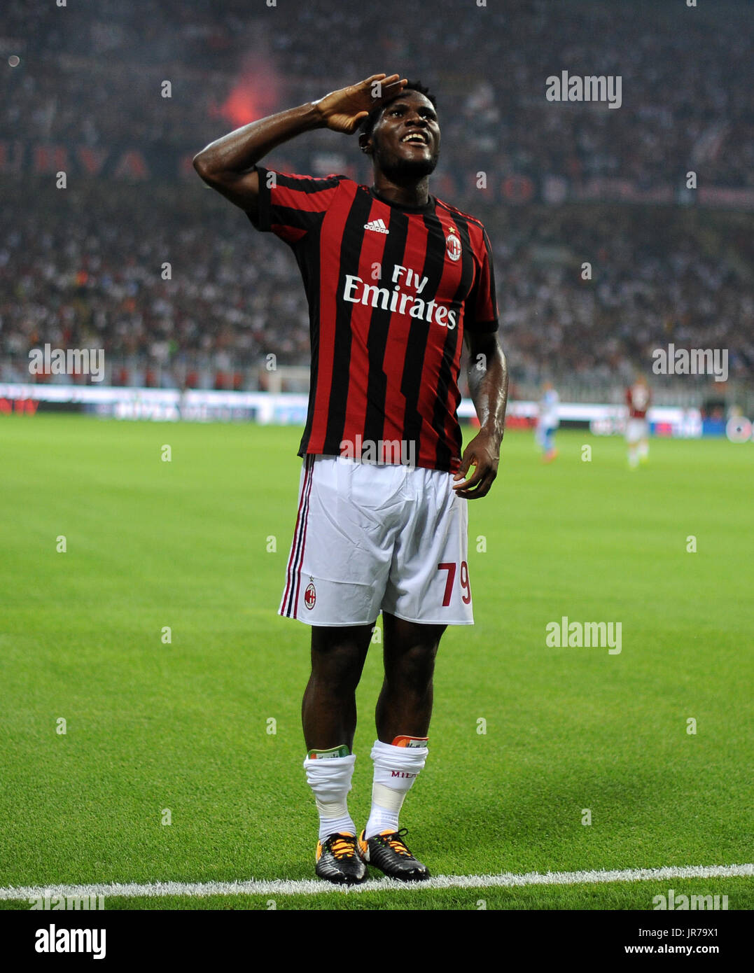 Milan Italy 3rd Aug 2017 Ac Milan S Frank Kessie Reacts During The Europa League Third Qualifying Round Second Leg Soccer Match Against U Craiova At The San Siro Stadium In Milan Italy