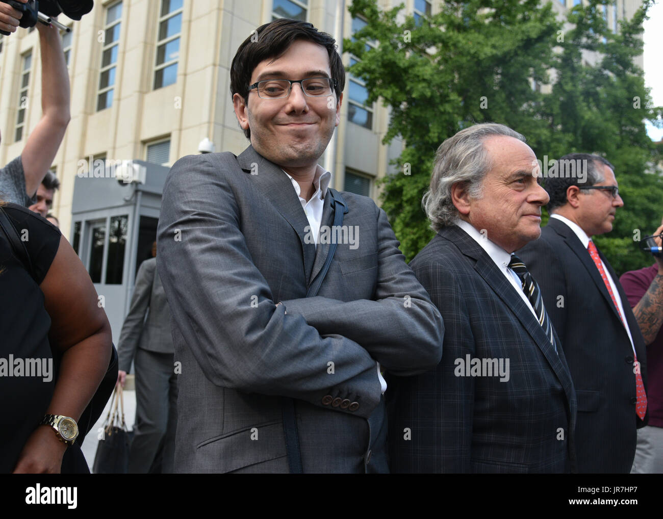 New York, USA. 3rd Aug, 2017. Former drug company executive Martin Shkreli leaves U.S. District Court after jury deliberations in his securities fraud trial in Brooklyn, N.Y., on Aug. 3, 2017. Credit: Erik Pendzich/Alamy Live News Stock Photo