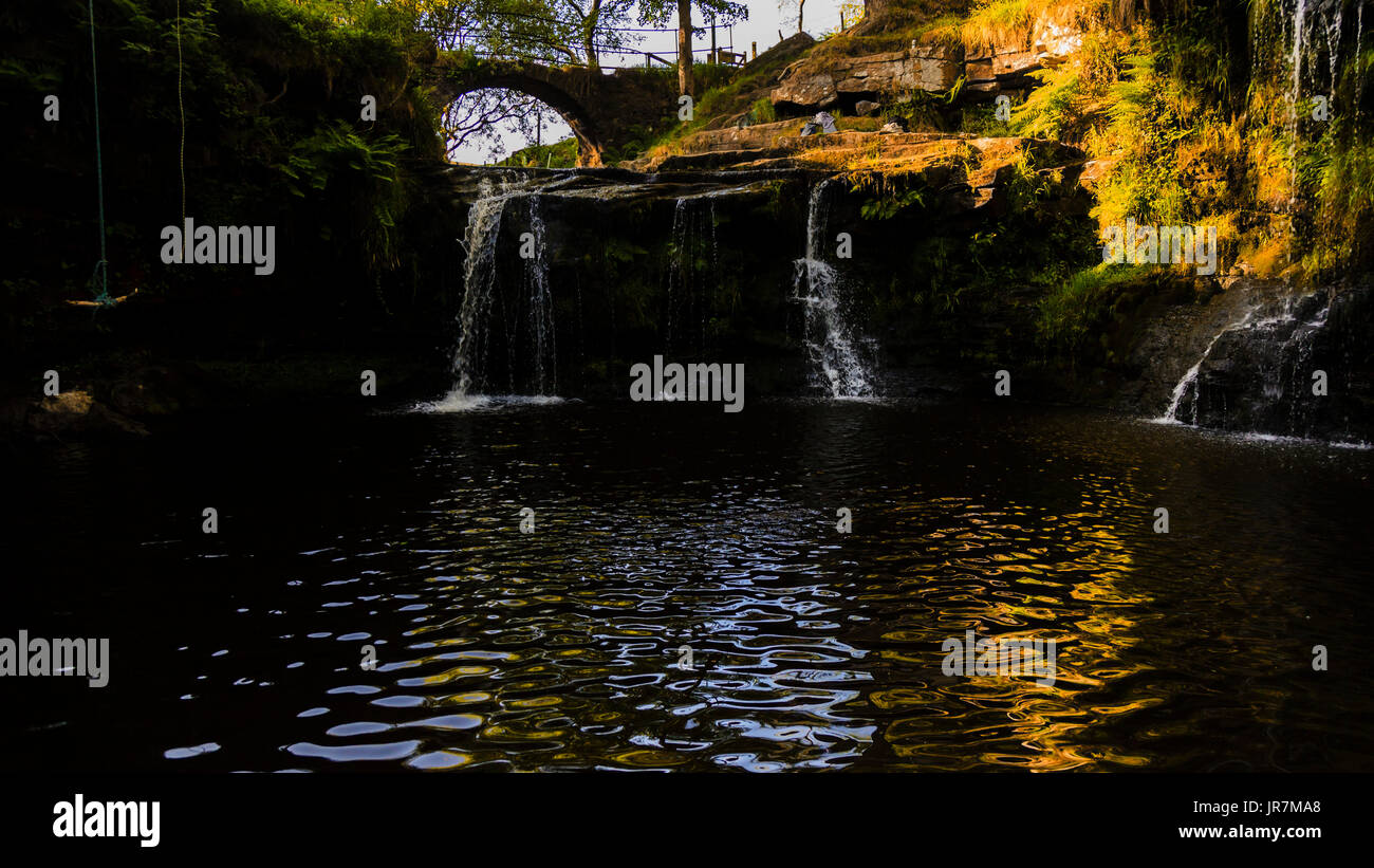 Lumb Falls . a local beauty spot and swimming hole near Hebden Bridge, West Yorkshire, UK Stock Photo