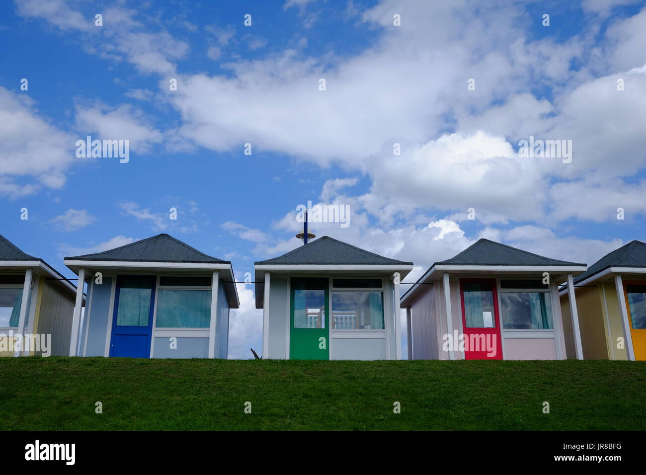 The beautiful beach huts of the seaside resort of Mablethorpe in Lincolnshire Stock Photo