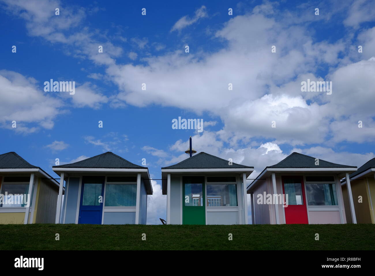 The beautiful beach huts of the seaside resort of Mablethorpe in Lincolnshire Stock Photo