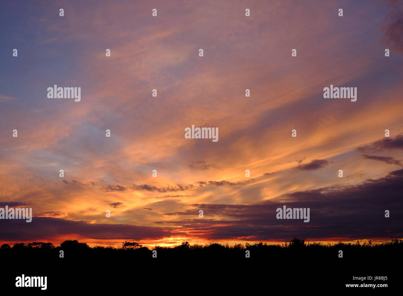 A spectacular August sunset over Chapel St Leonards in Lincolnshire Stock Photo