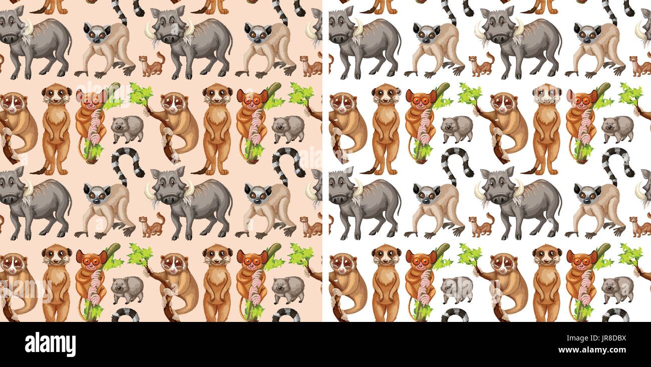 Seamless background with wild animals illustration Stock Vector