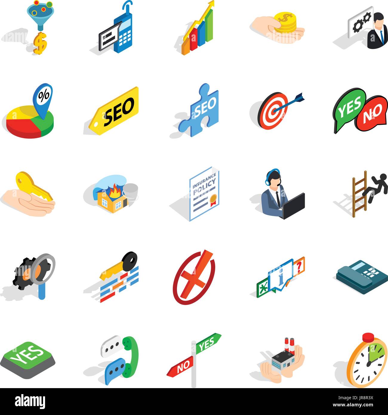 Headquarters icons set, isometric style Stock Vector