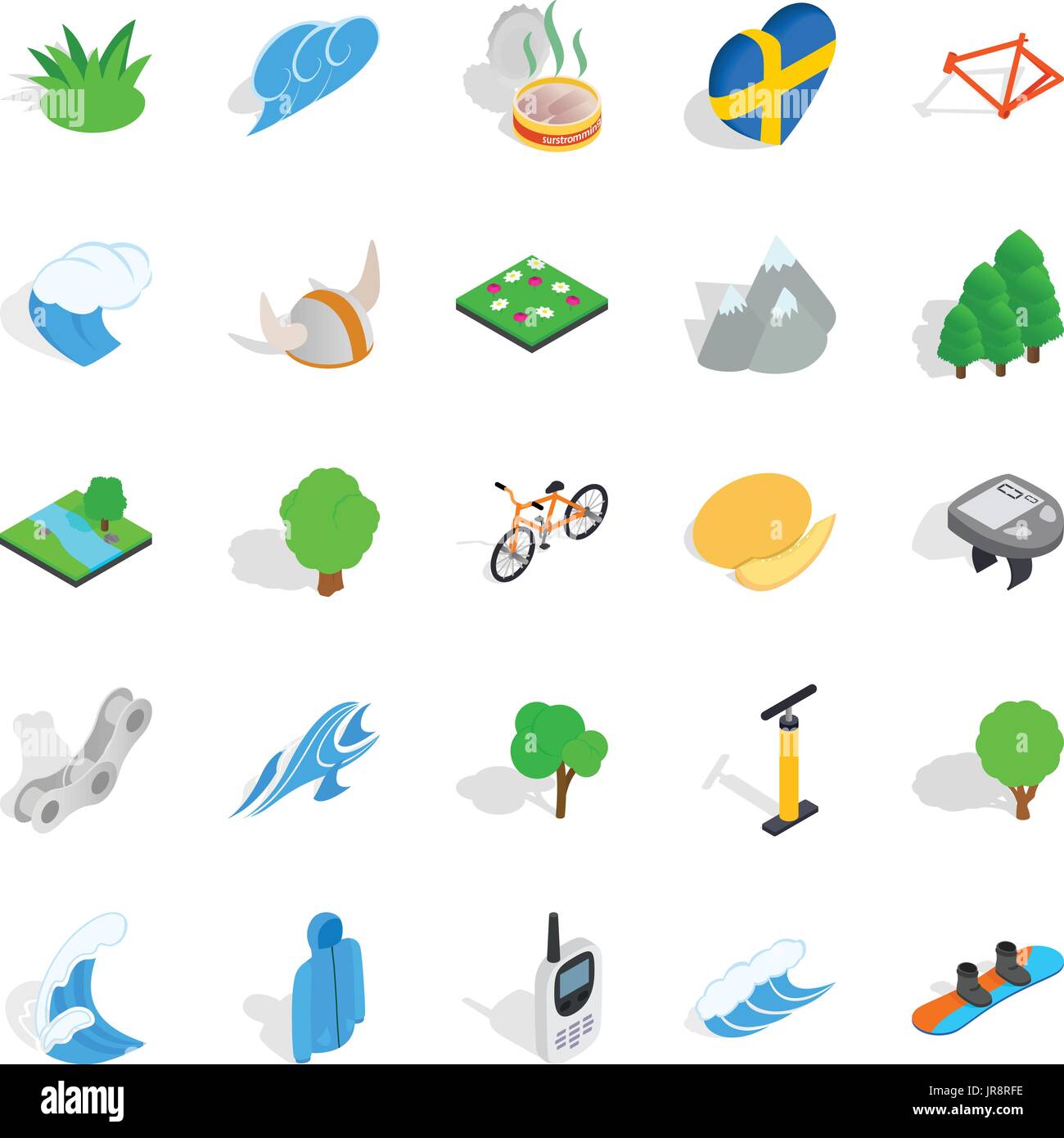 Unity with nature icons set, isometric style Stock Vector