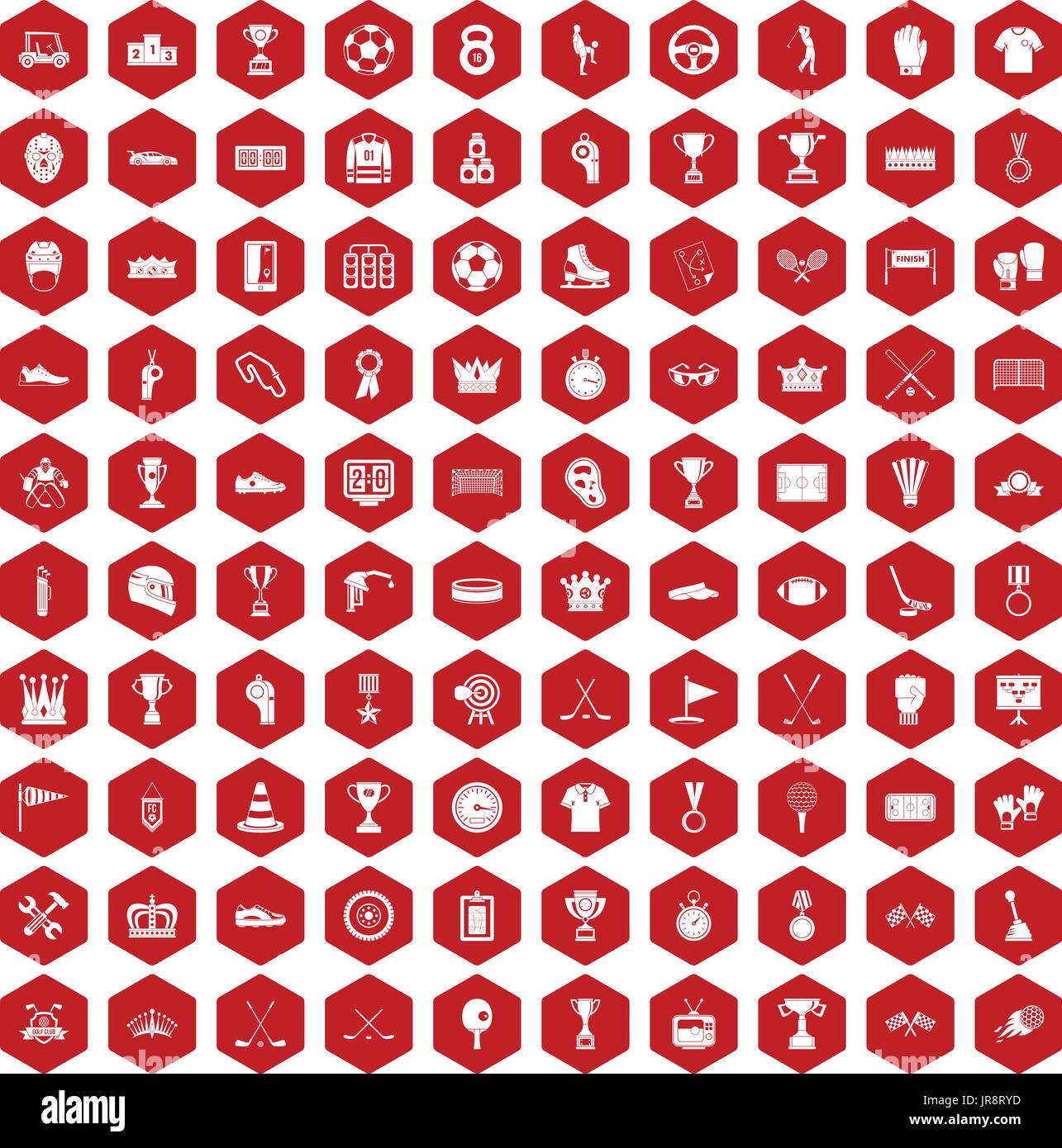 100 awards icons hexagon red Stock Vector