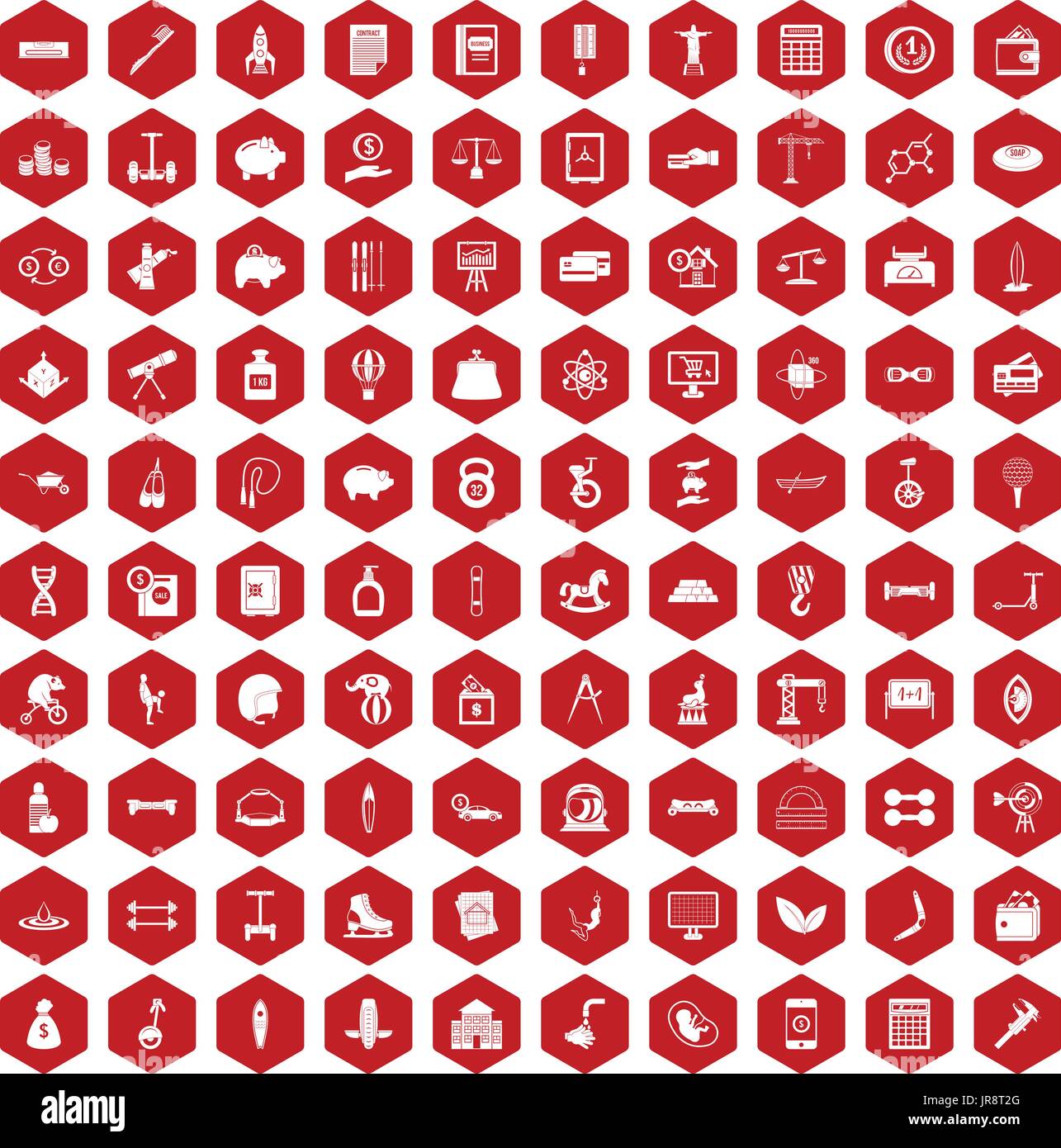 100 balance icons hexagon red Stock Vector