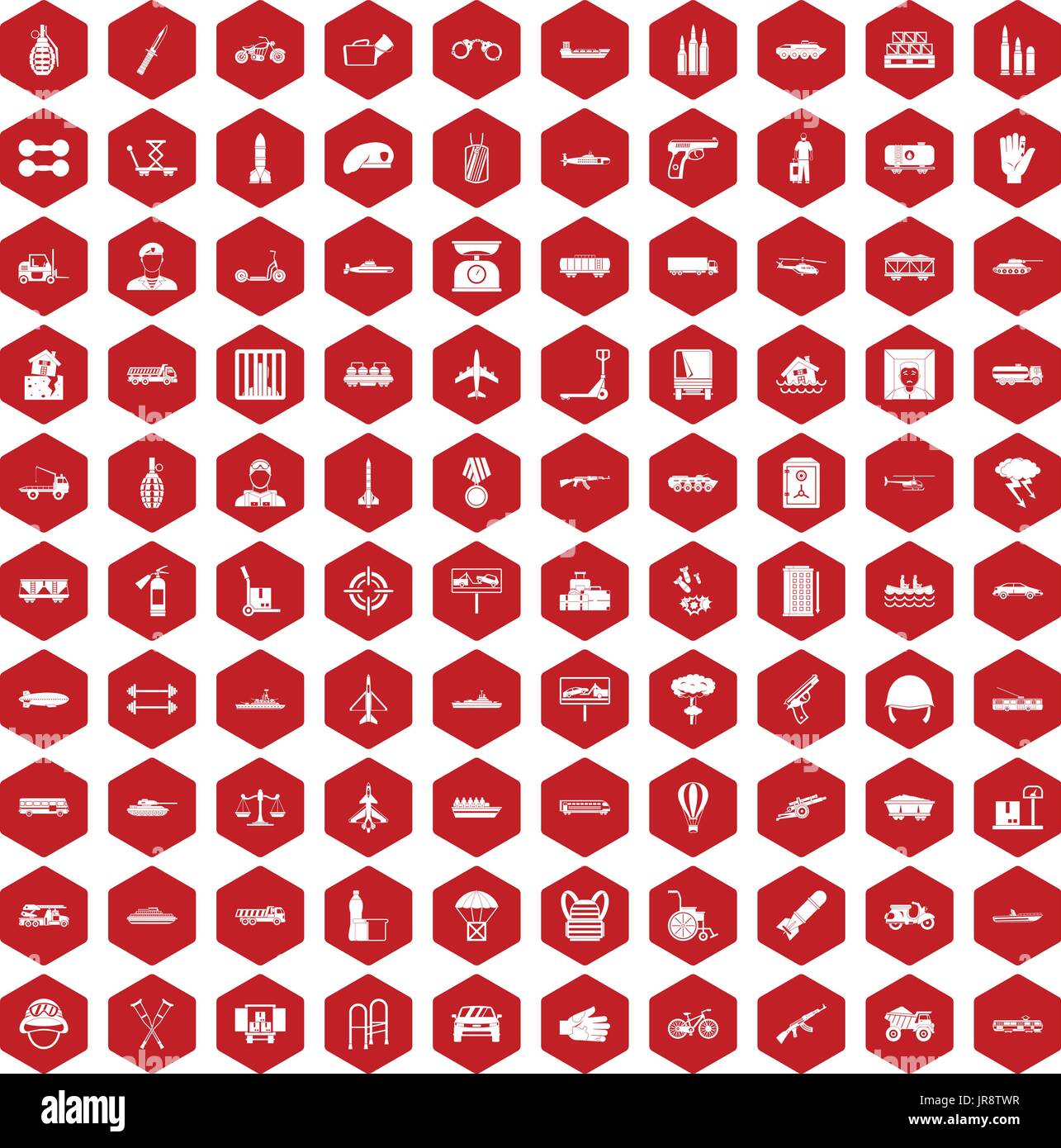 100 burden icons hexagon red Stock Vector