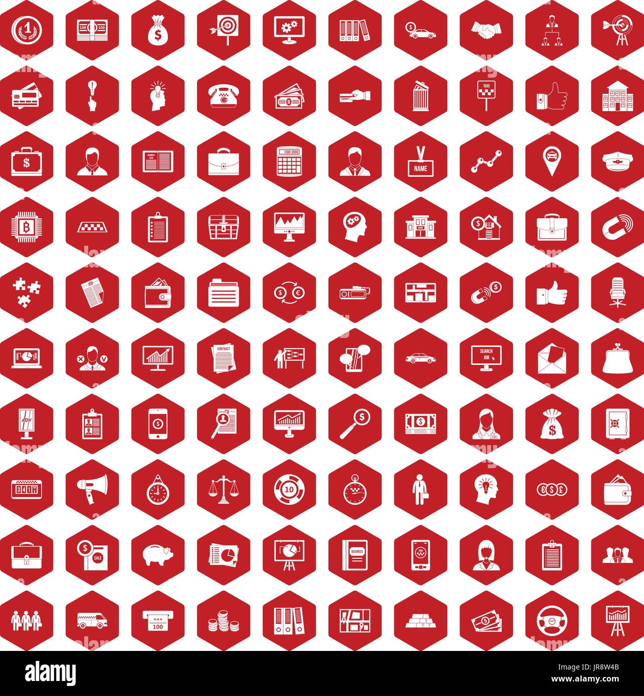 100 business group icons hexagon red Stock Vector