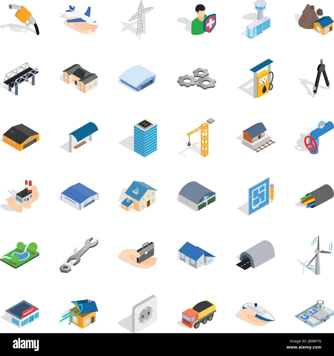 Construction industry icons set, isometric style Stock Vector