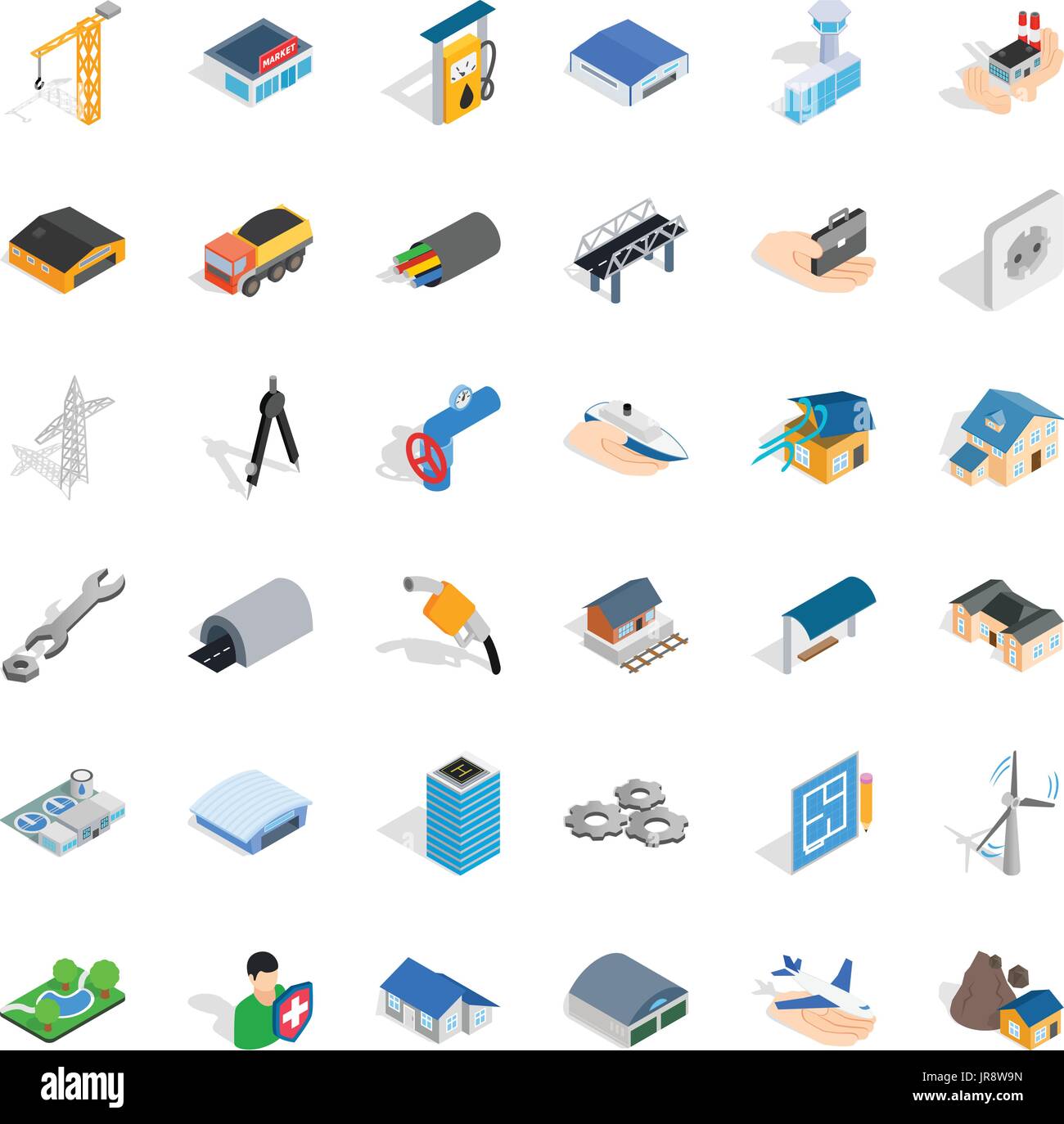 Building icons set, isometric style Stock Vector