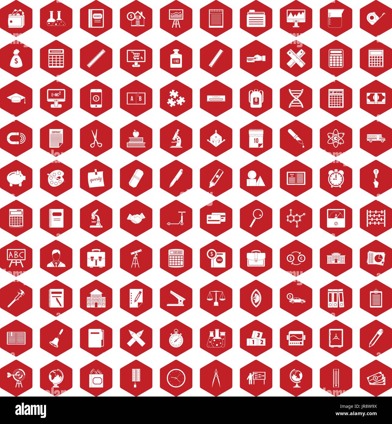 100 calculator icons hexagon red Stock Vector