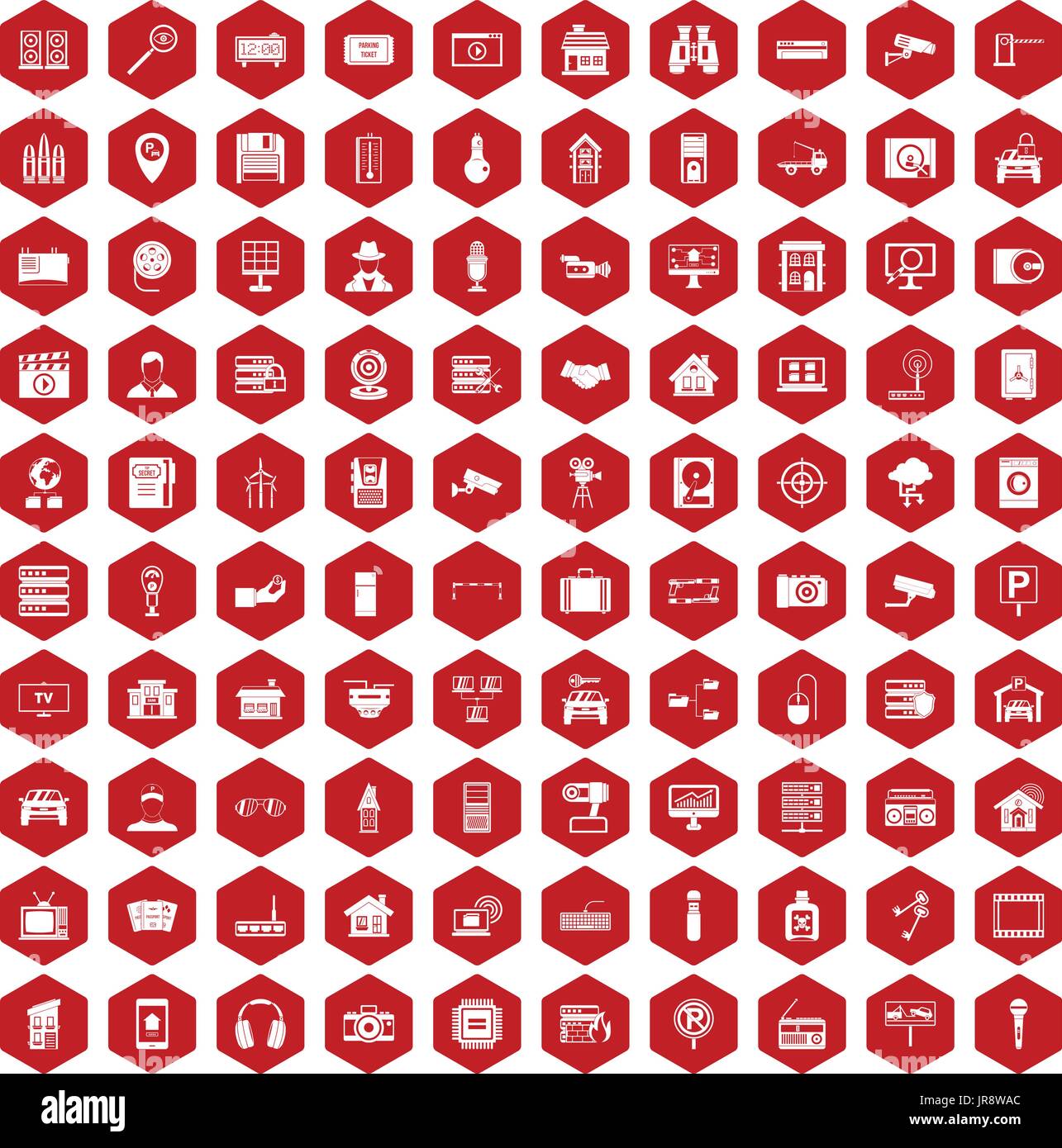 100 camera icons hexagon red Stock Vector