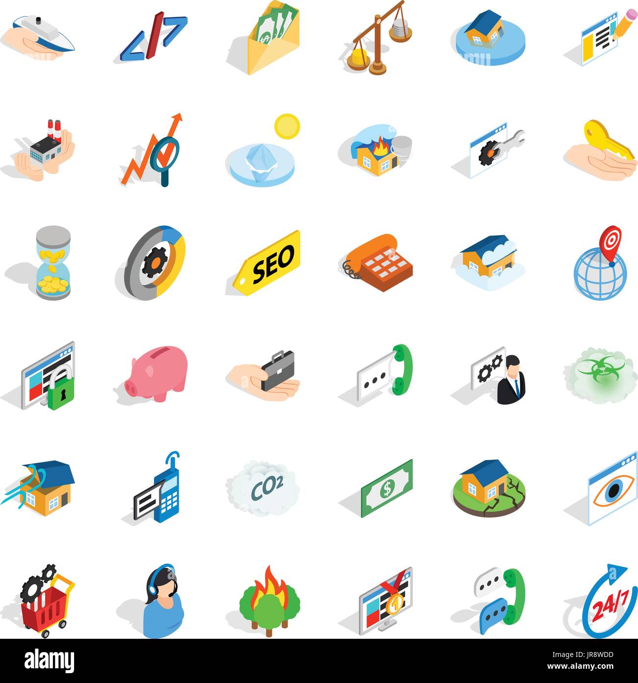 Calling phone icons set, isometric style Stock Vector