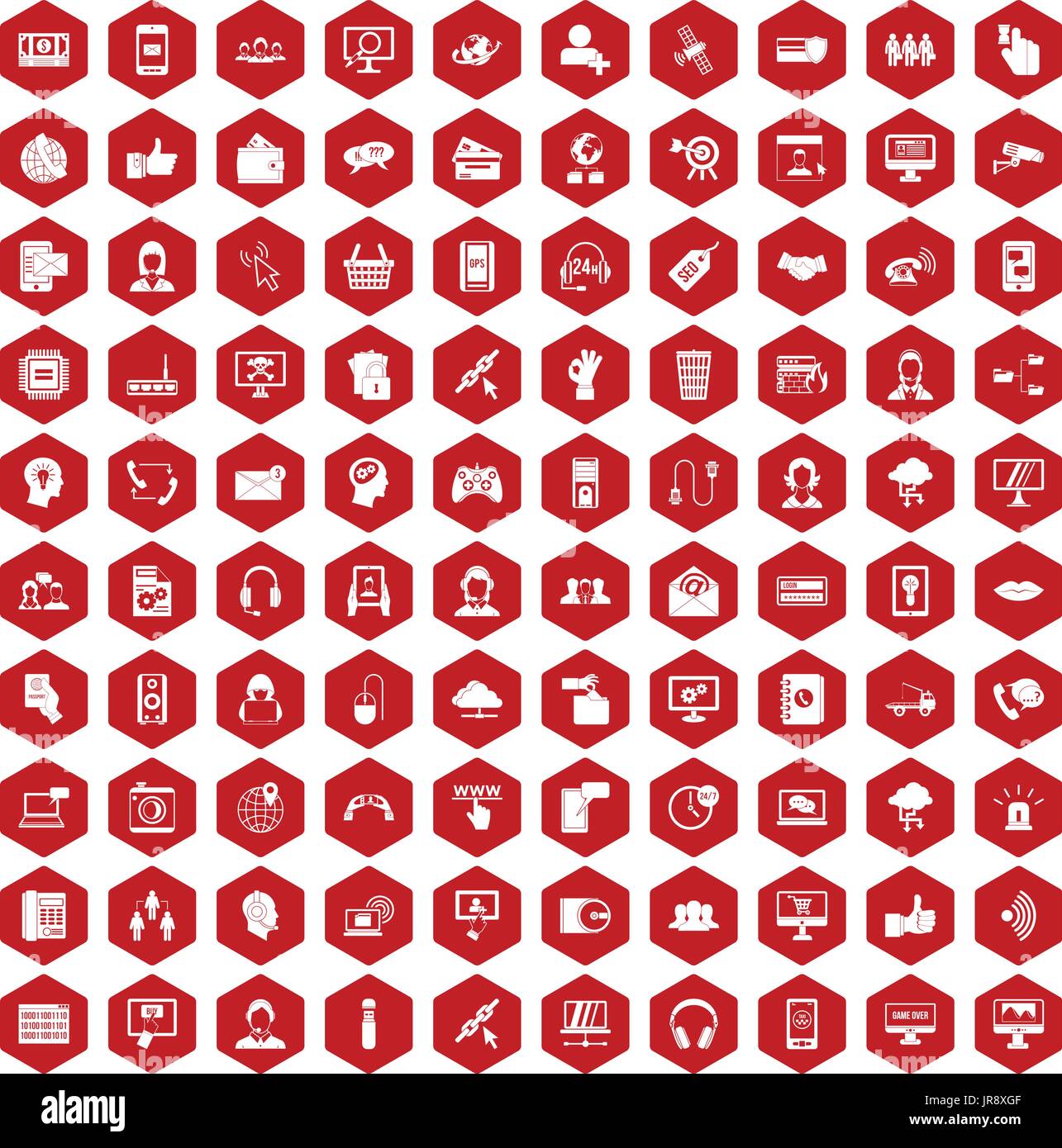 100 contact us icons hexagon red Stock Vector
