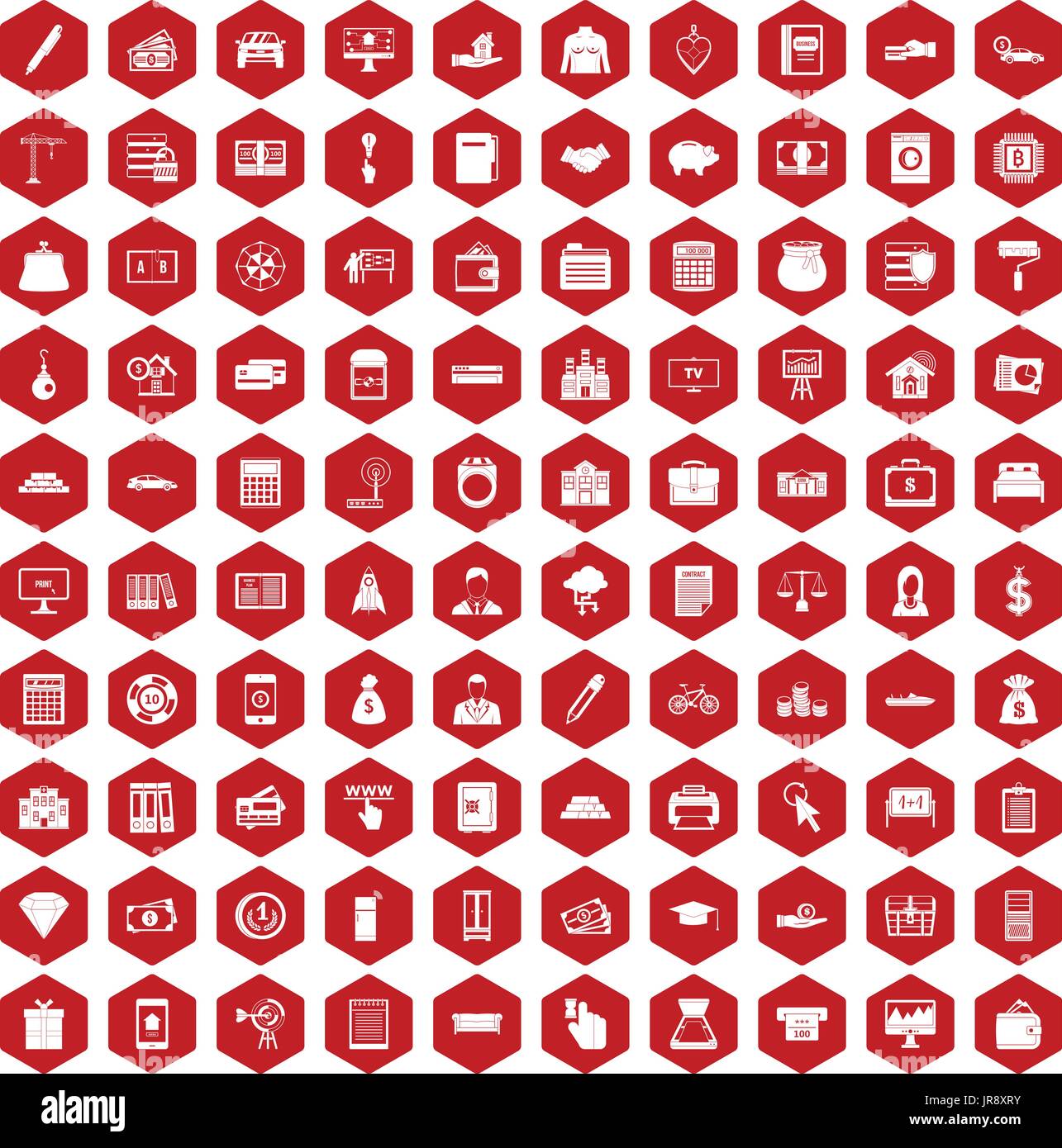 100 credit icons hexagon red Stock Vector