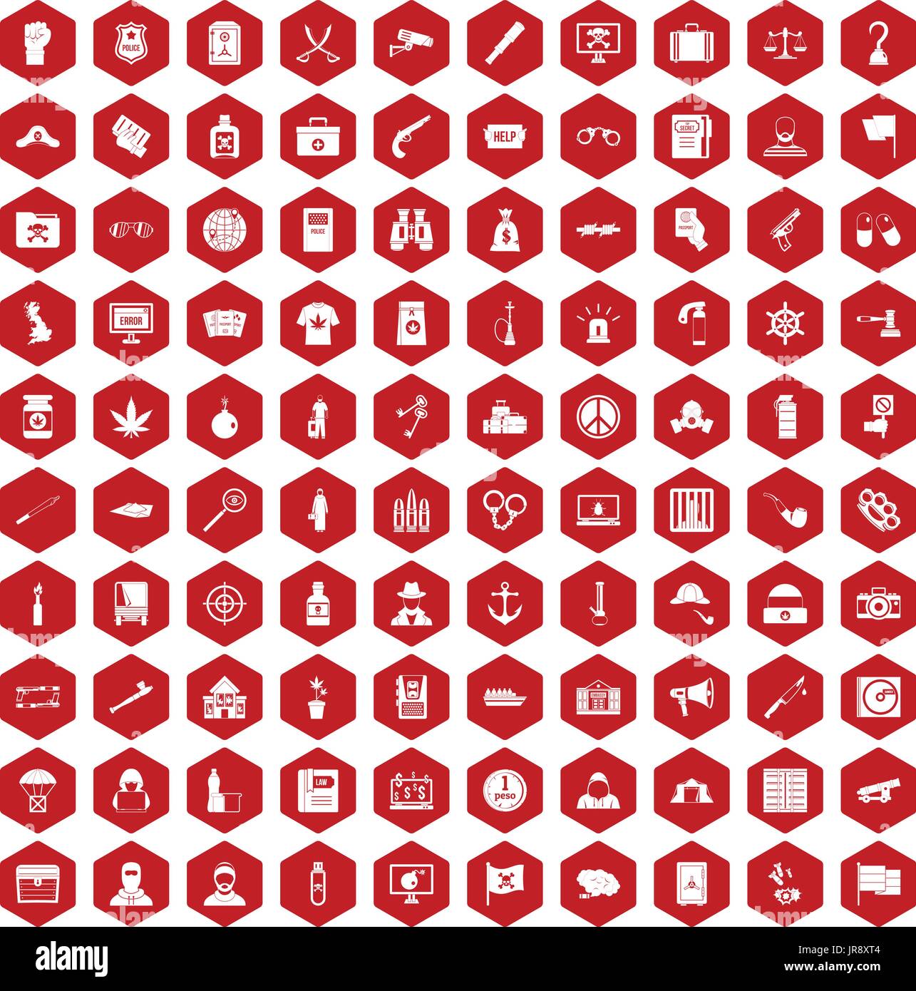 100 crime investigation icons hexagon red Stock Vector Image & Art - Alamy