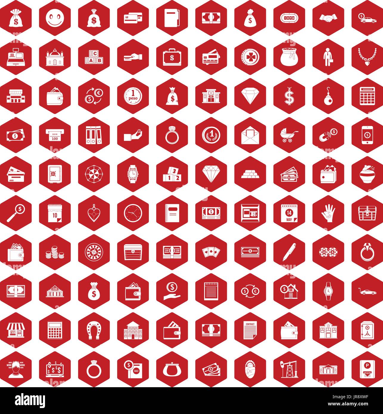 100 deposit icons hexagon red Stock Vector