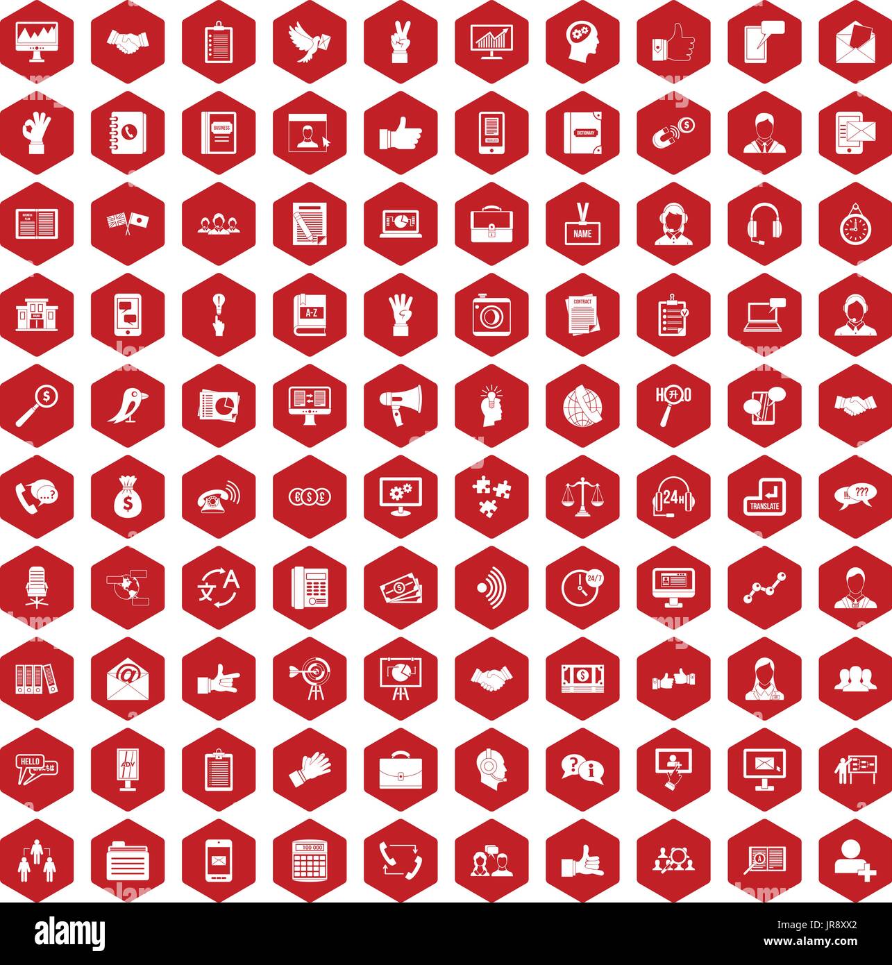 100 dialog icons hexagon red Stock Vector