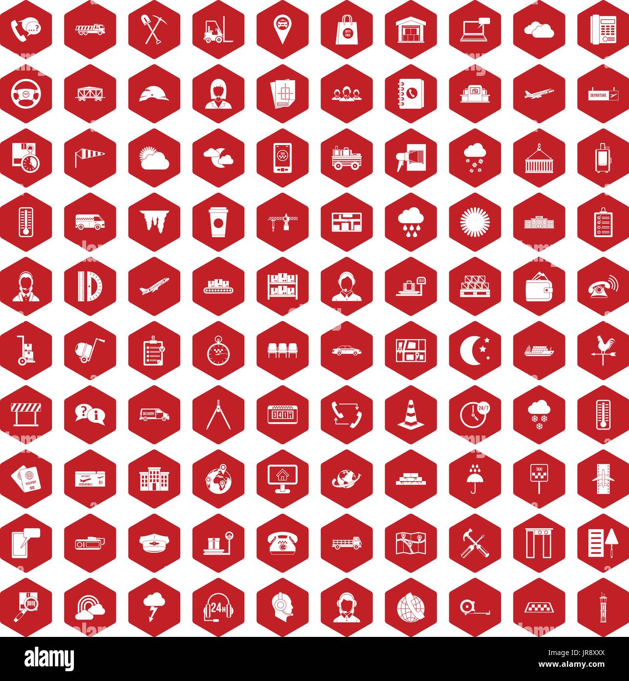 100 dispatcher icons hexagon red Stock Vector