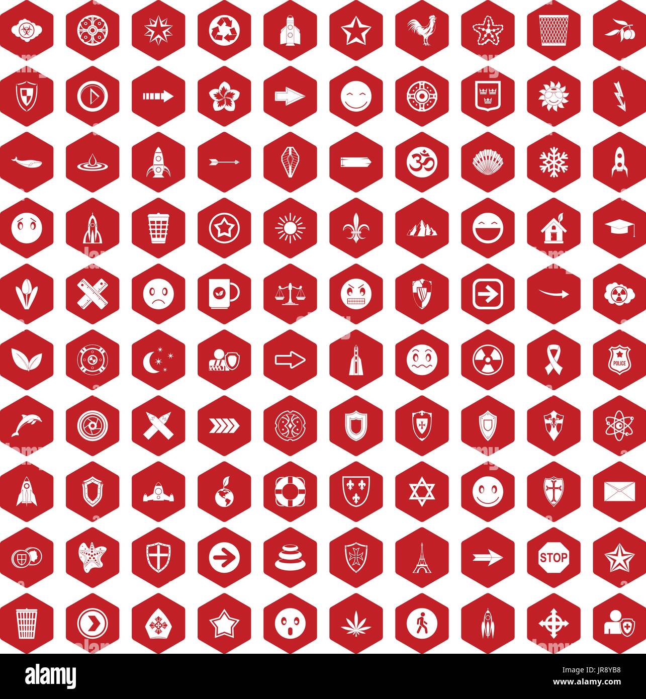100 emblem icons hexagon red Stock Vector
