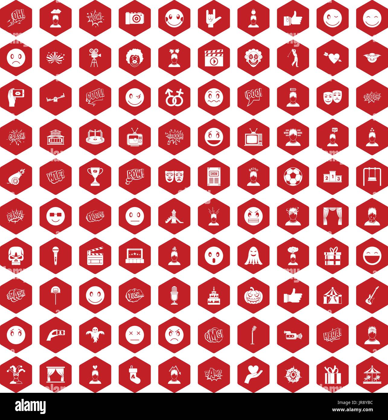 100 emotion icons hexagon red Stock Vector