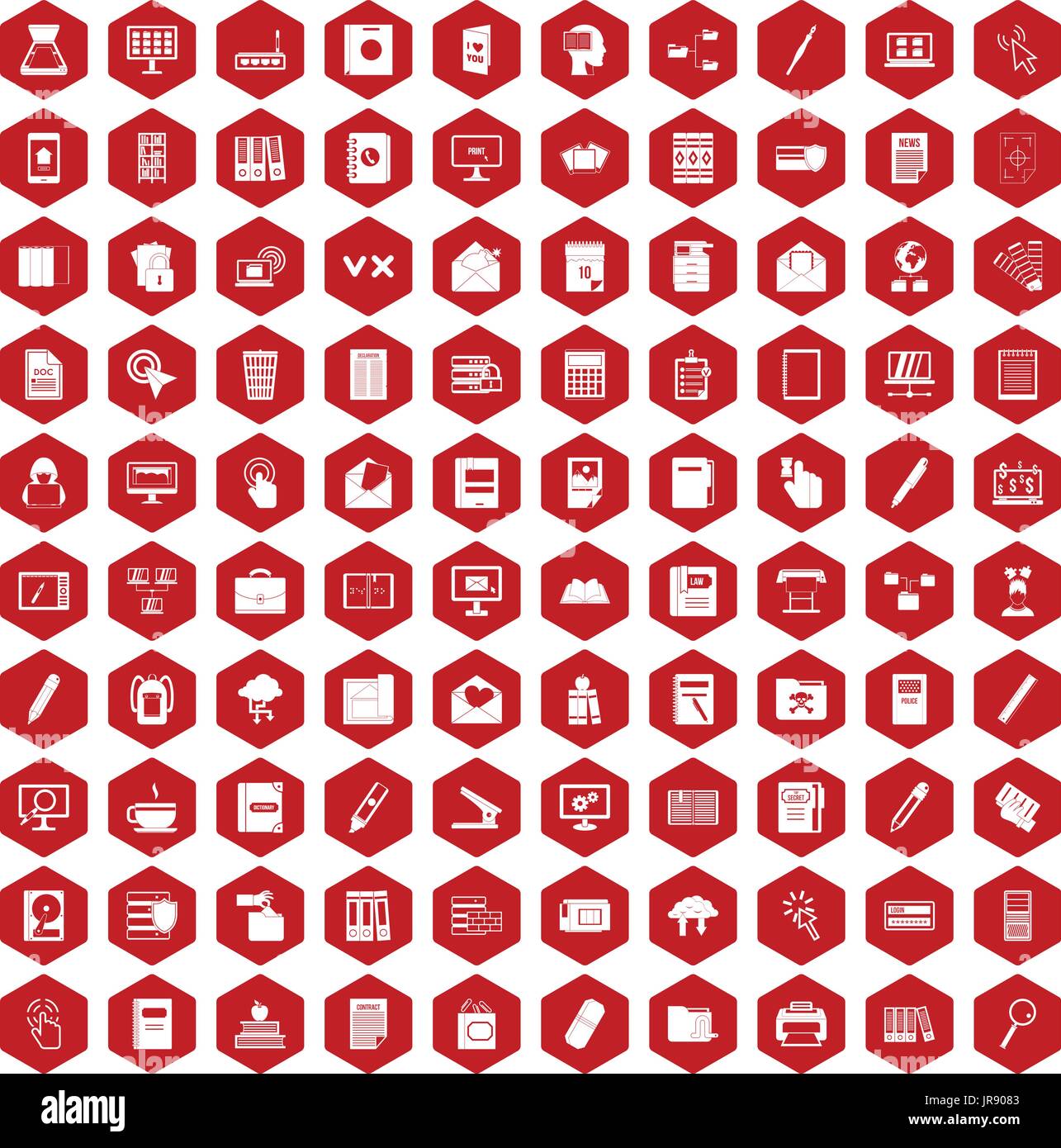 100 folder icons hexagon red Stock Vector