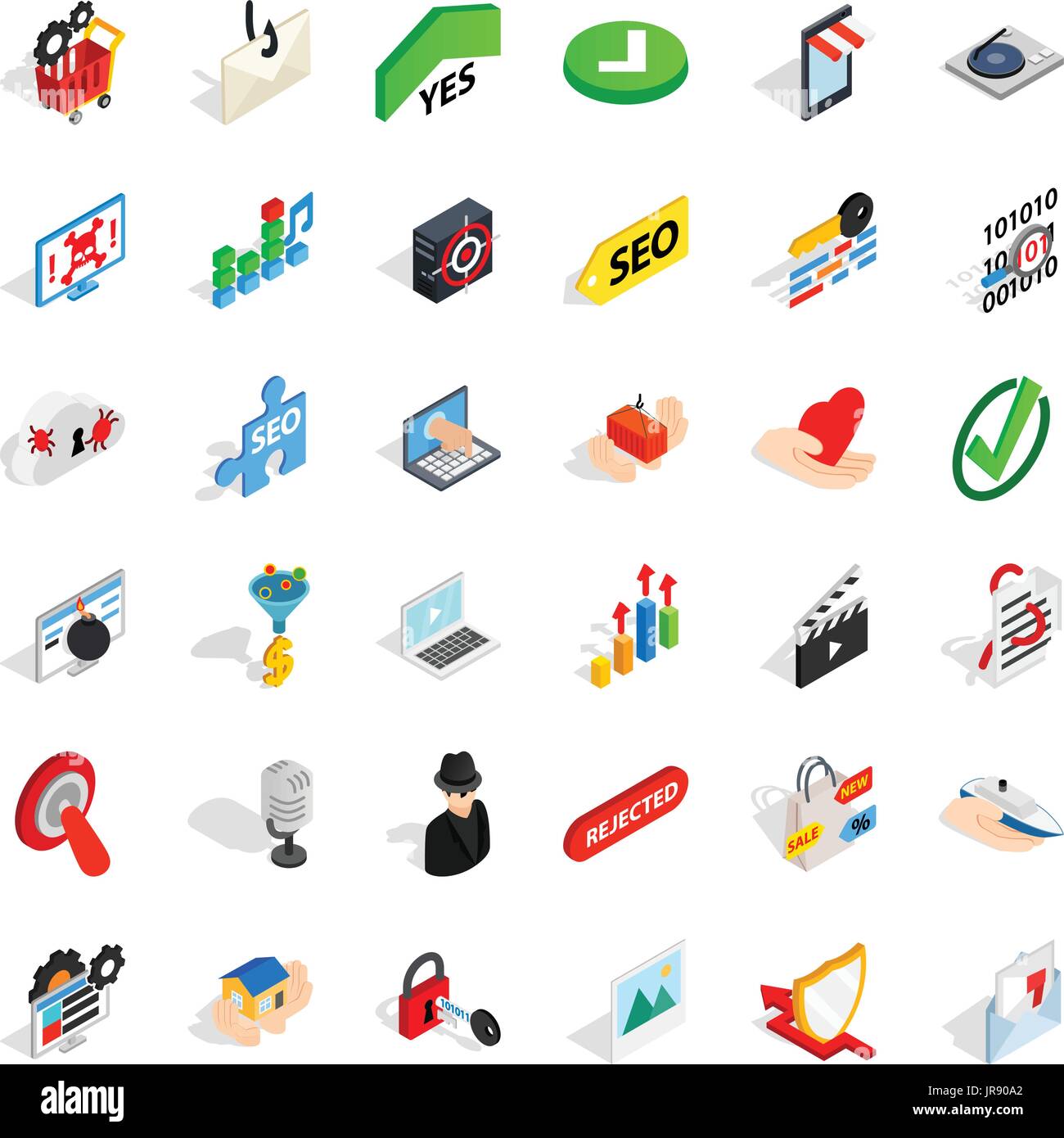 Safety icons set, isometric style Stock Vector