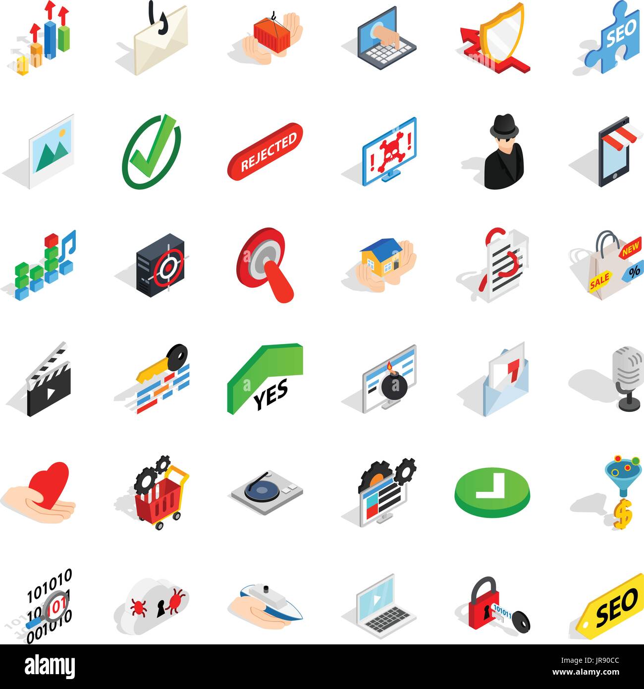 Secure safety icons set, isometric style Stock Vector