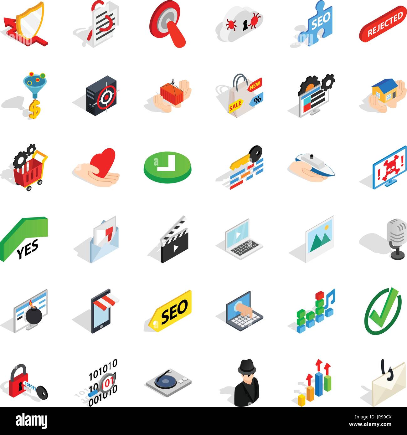 Safety cyber icons set, isometric style Stock Vector