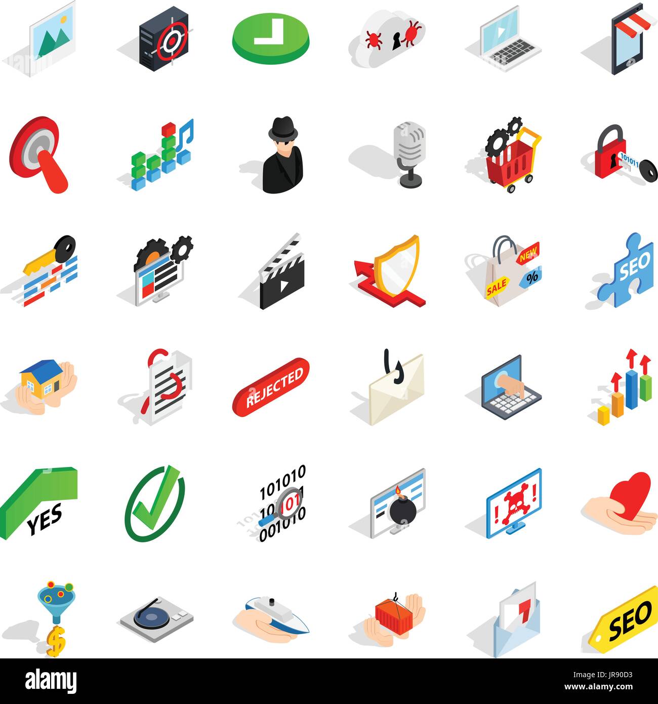 Cyberspace icons set, isometric style Stock Vector