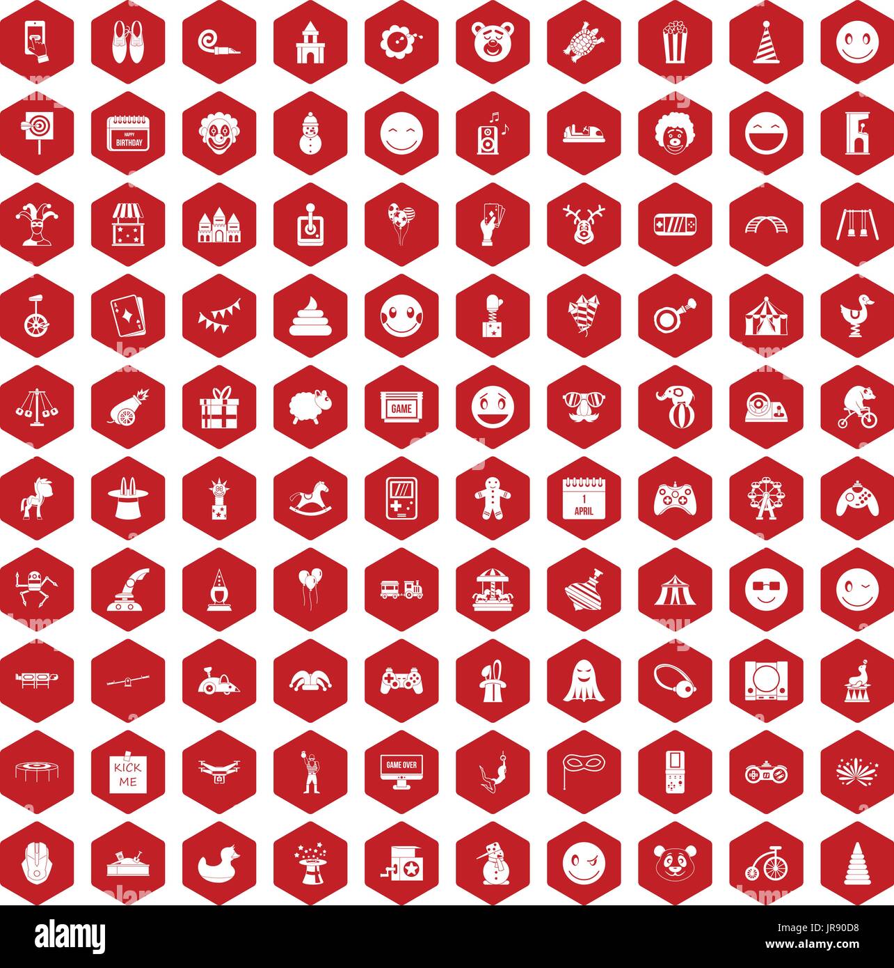 100 funny icons hexagon red Stock Vector