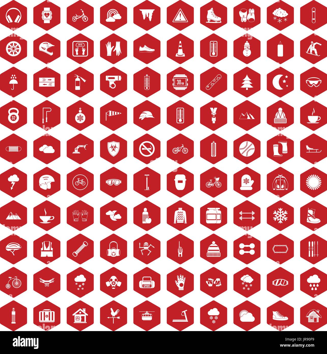100 glove icons hexagon red Stock Vector