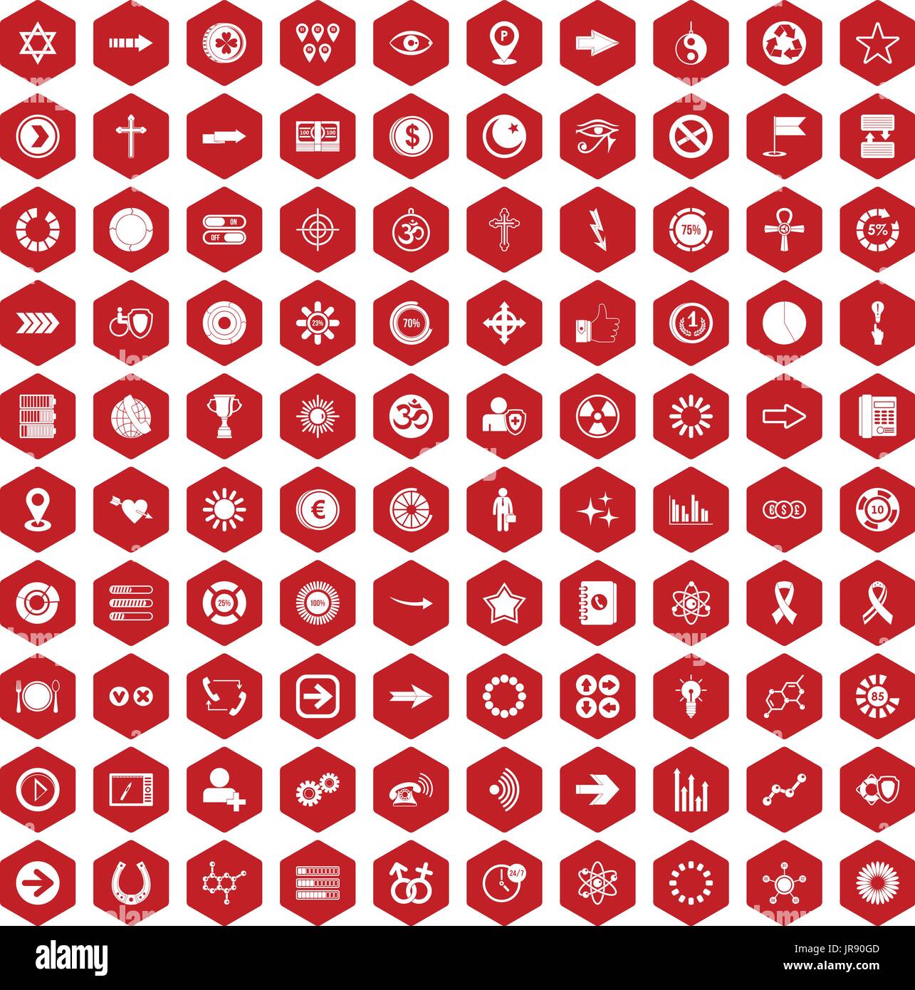 100 graphic elements icons hexagon red Stock Vector