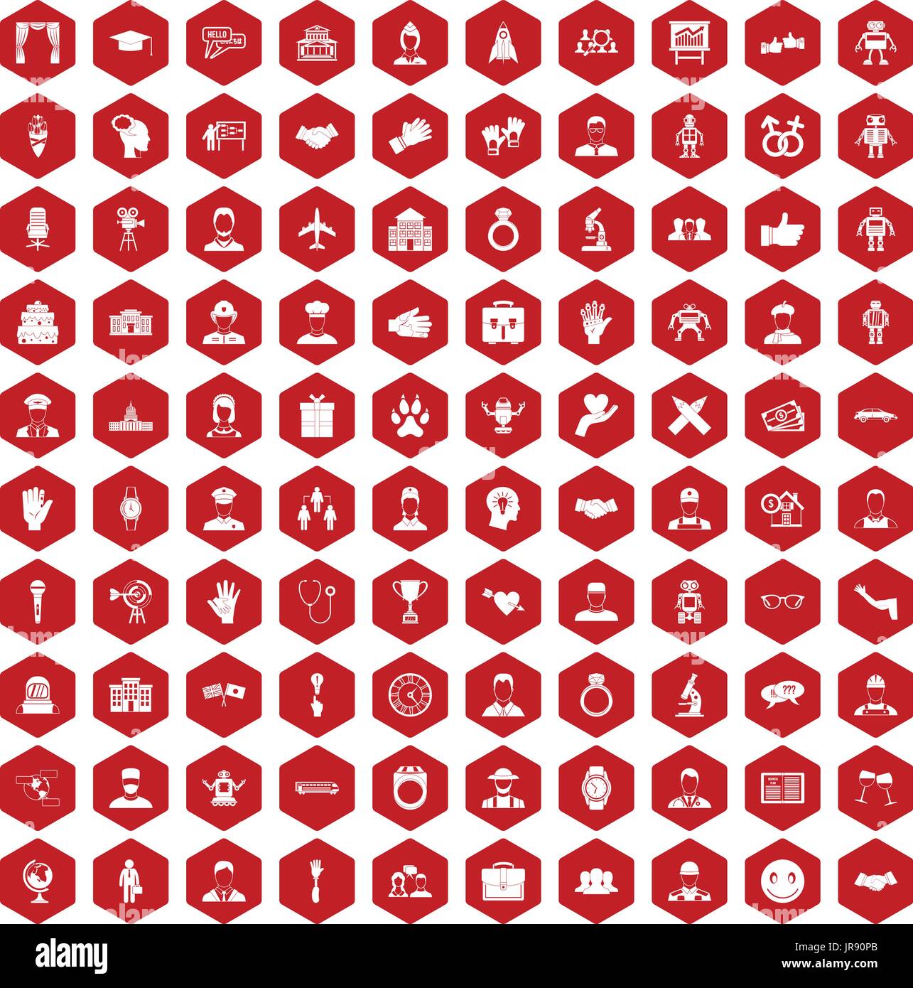 100 handshake icons hexagon red Stock Vector