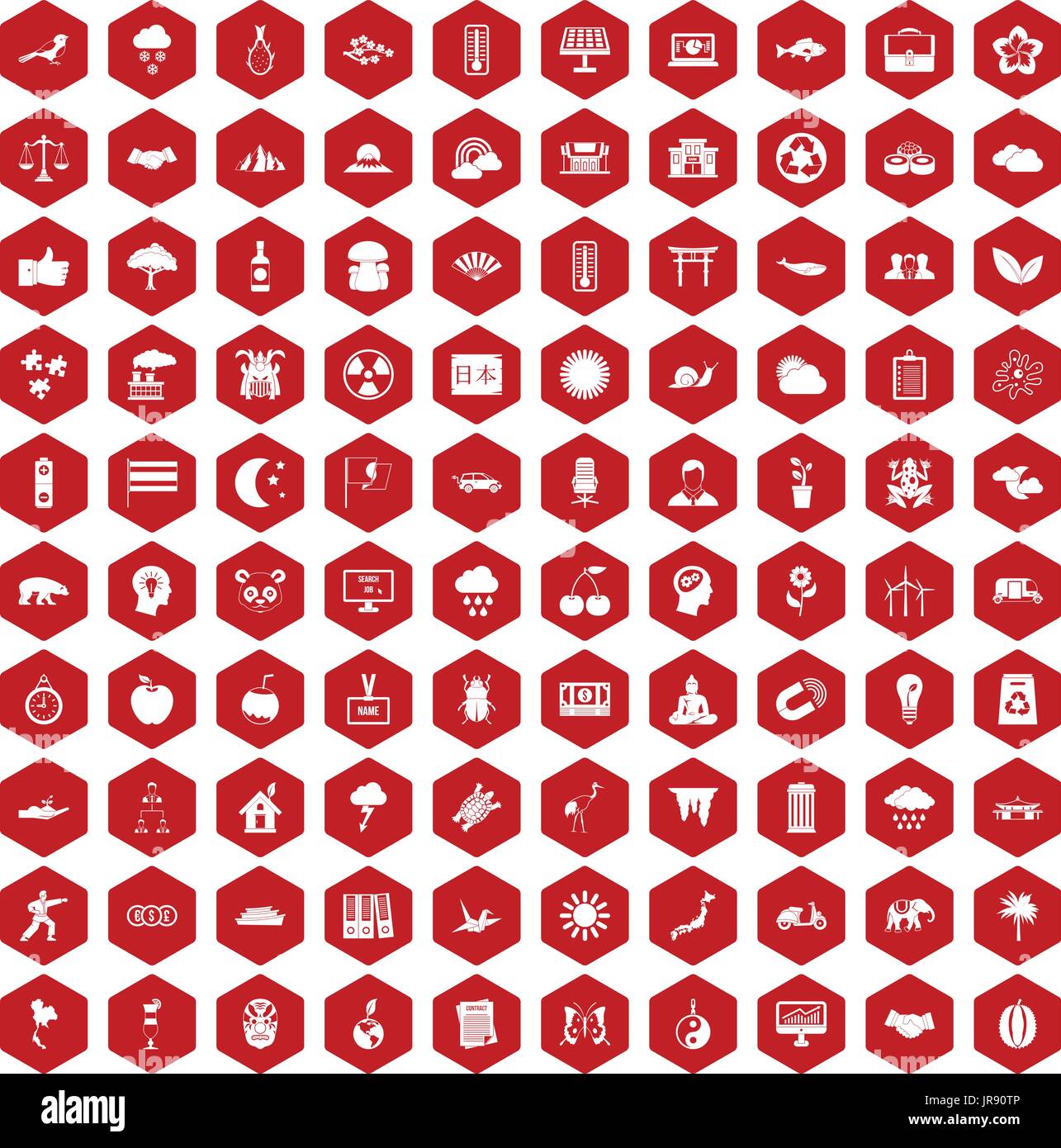 100 harmony icons hexagon red Stock Vector