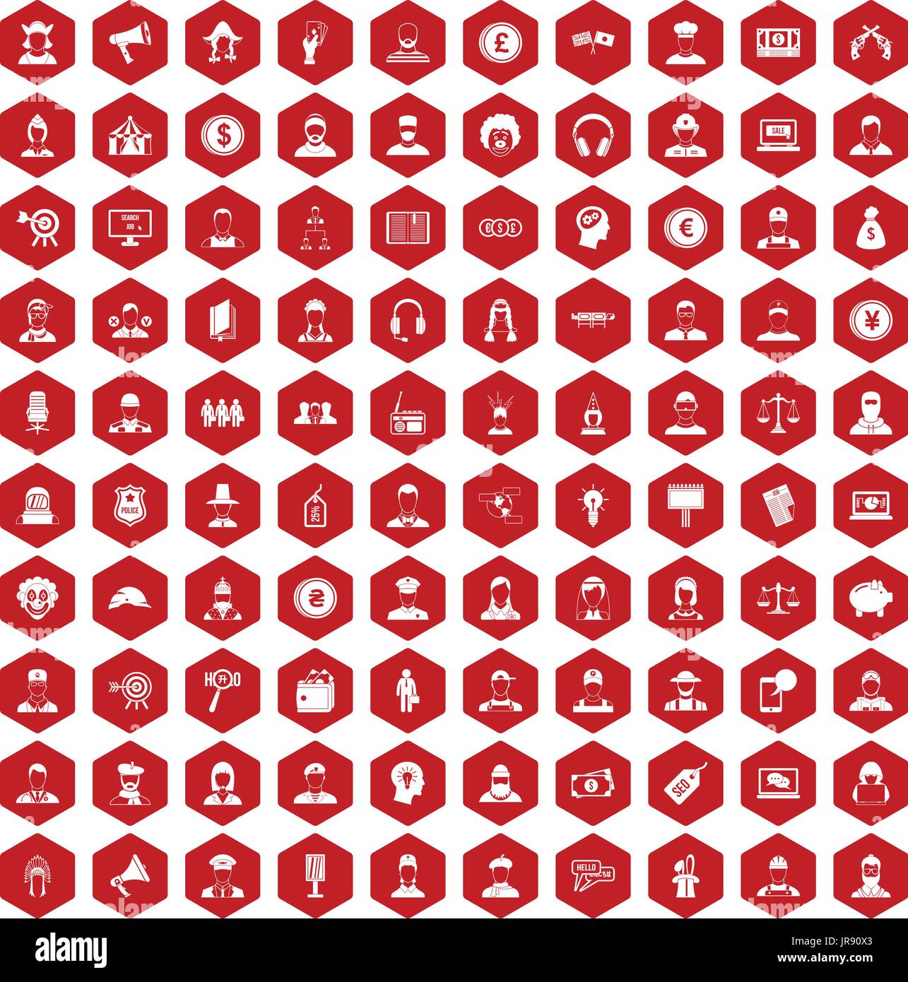 100 headhunter icons hexagon red Stock Vector