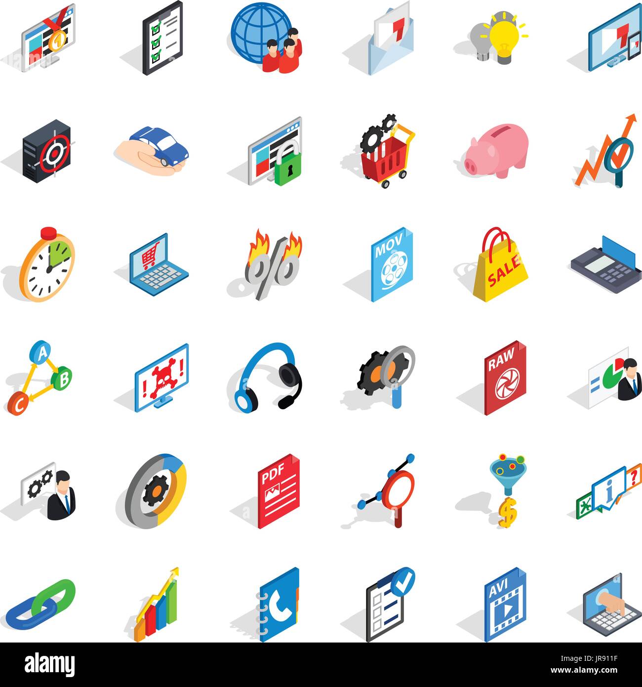 Database cloud icons set, isometric style Stock Vector