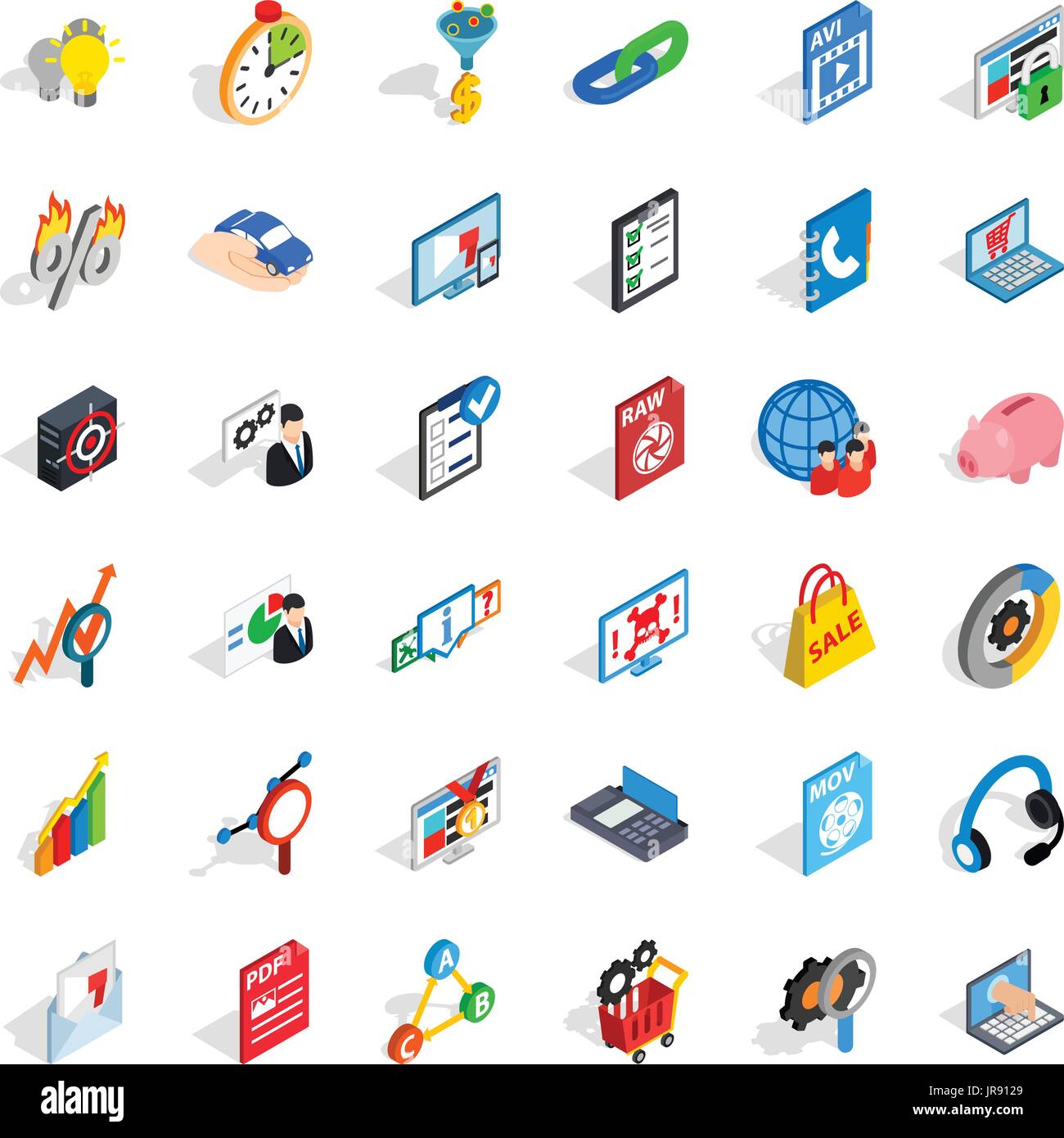 Data cloud icons set, isometric style Stock Vector
