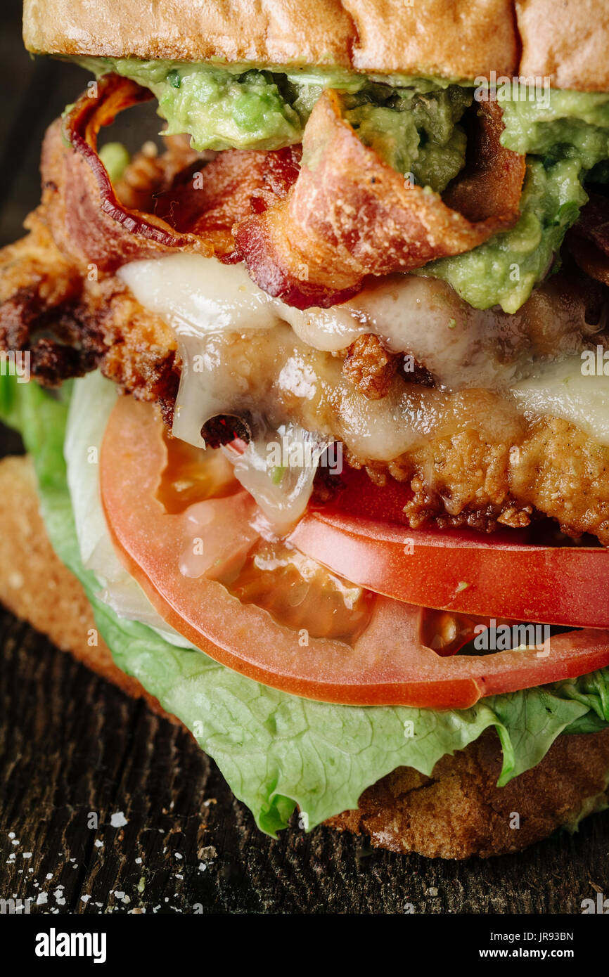 Close-up of BLT Sandwich with Chicken and Avocado Stock Photo