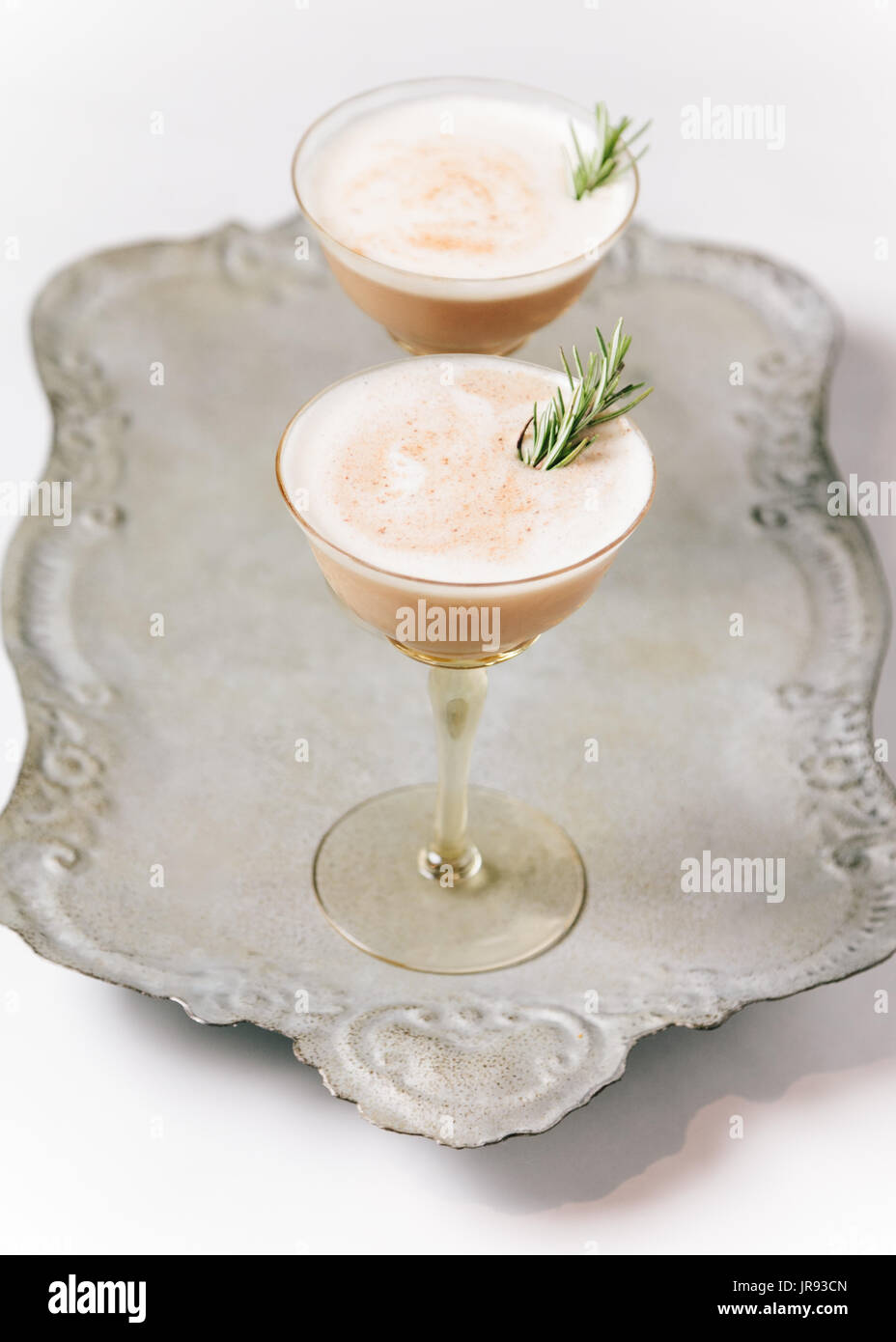 Chocolate creamy cocktail on a vintage tray Stock Photo