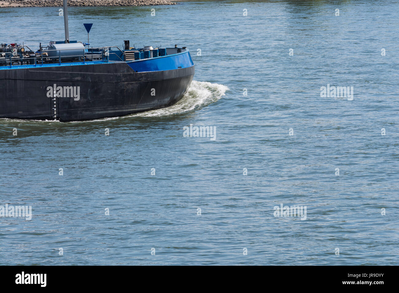 Bug of a large merchant ship, container ship on a large river Stock ...