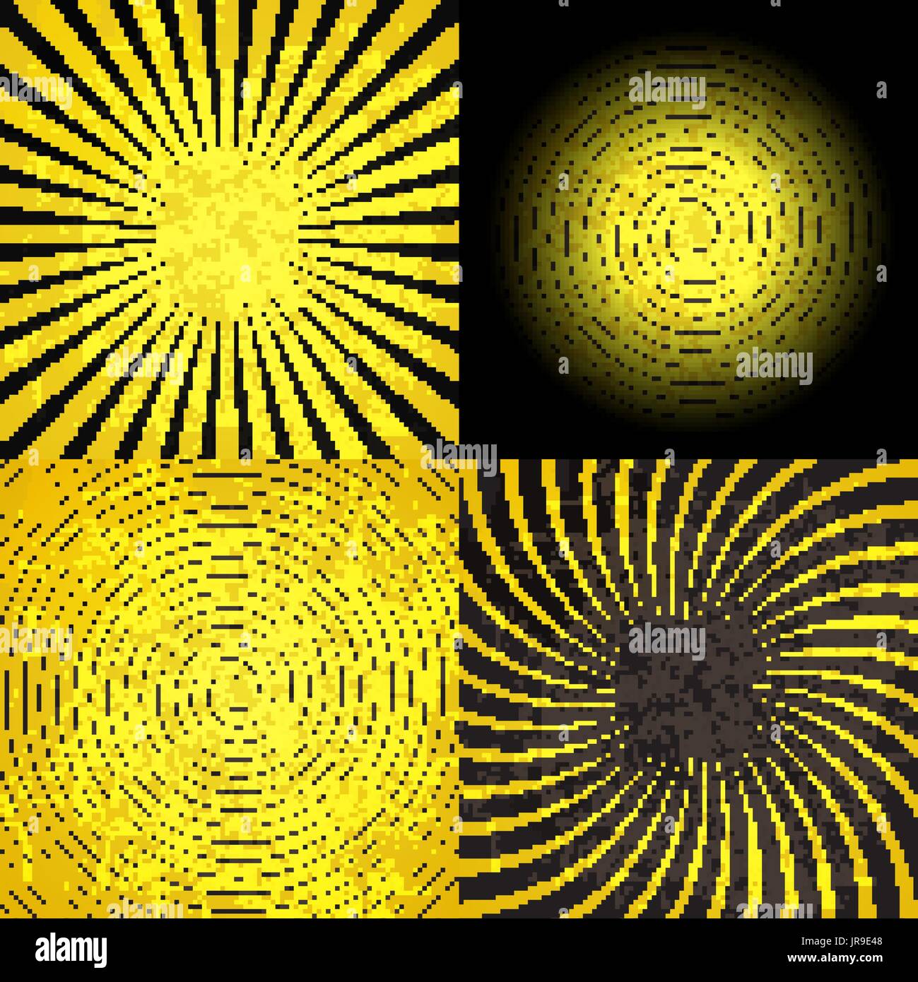Retro Vintage Grunge Hypnotic Psychedelic Spiral with Radial Rays, Twirl Background Collection Set Pattern. Vector Illustration Stock Vector