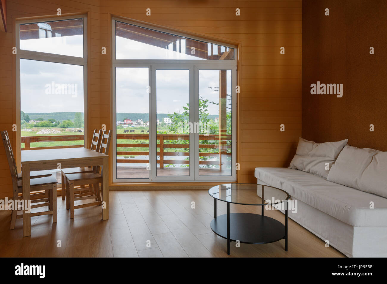Living Room In A Wooden Organic House Wooden Floor Wooden