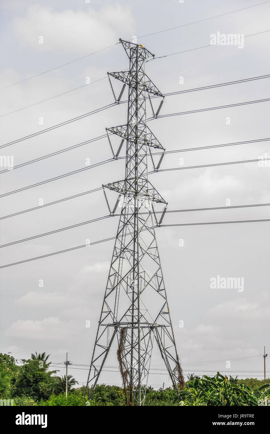 high voltage pole with white sky and cloud Stock Photo - Alamy