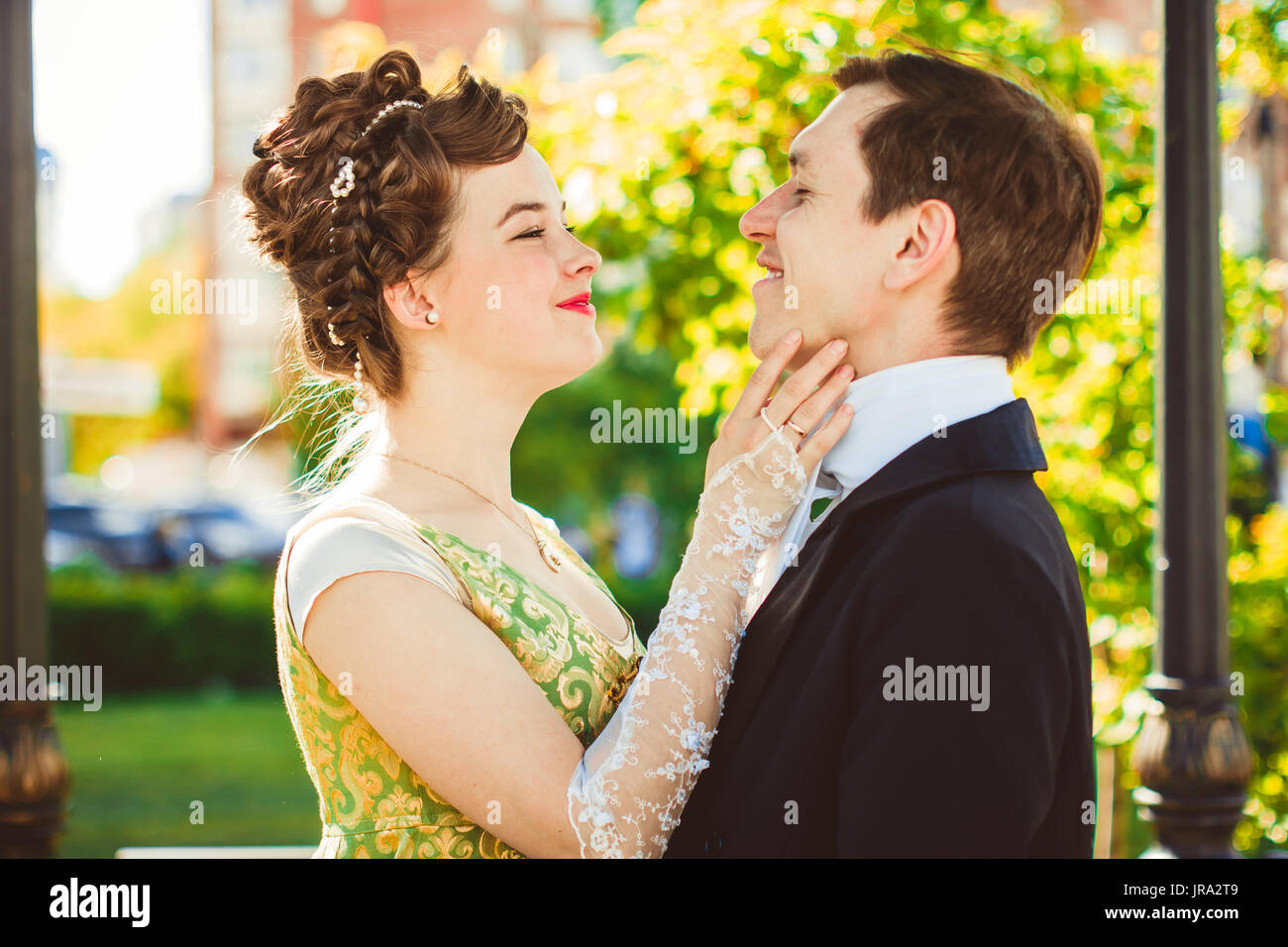 These romantic happy moments of wedding couple Stock Photo - Alamy