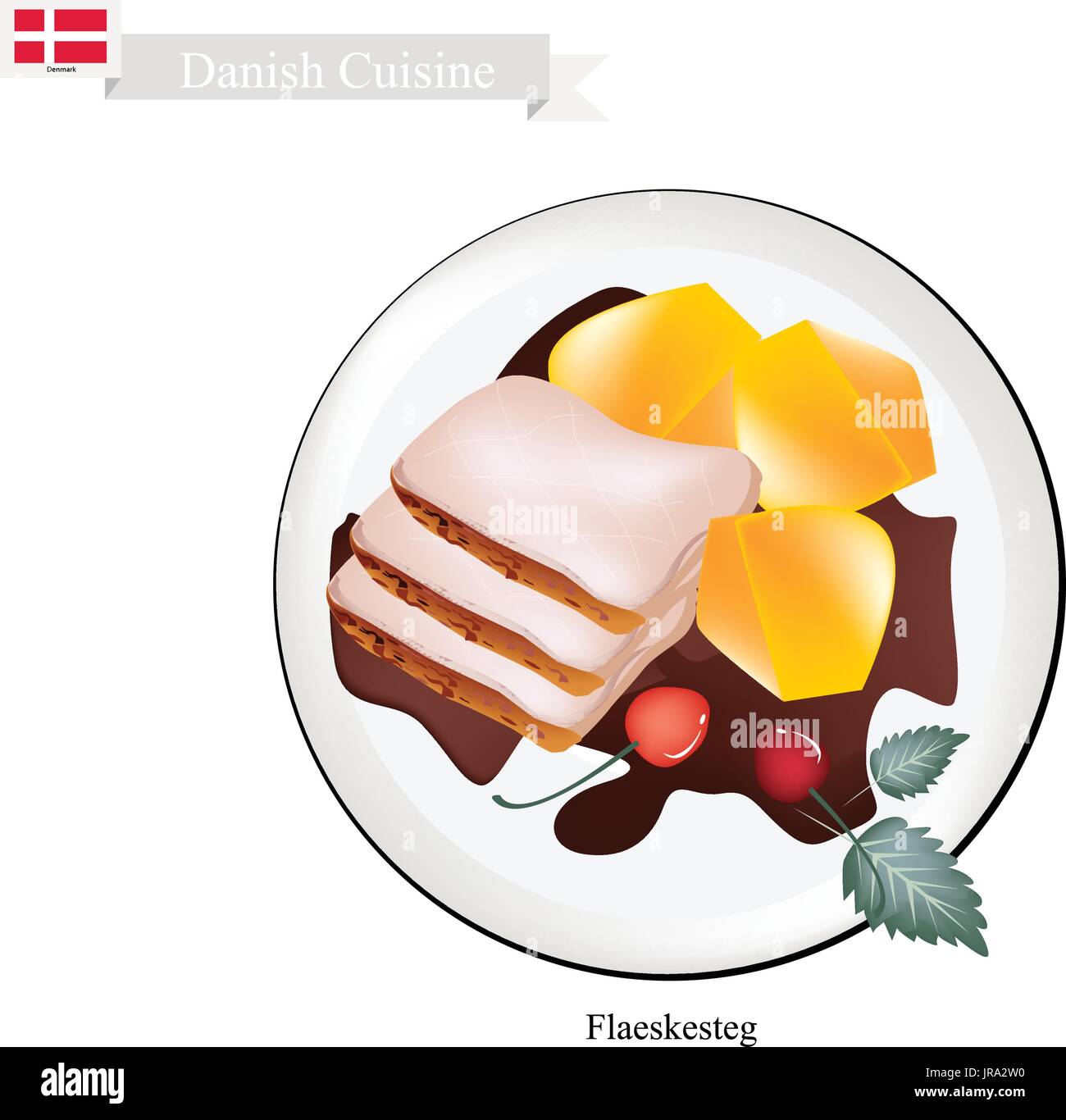 Danish Rind Danish Cuisine, Illustration of Flaeskesteg or Traditional Roasted Pork ...