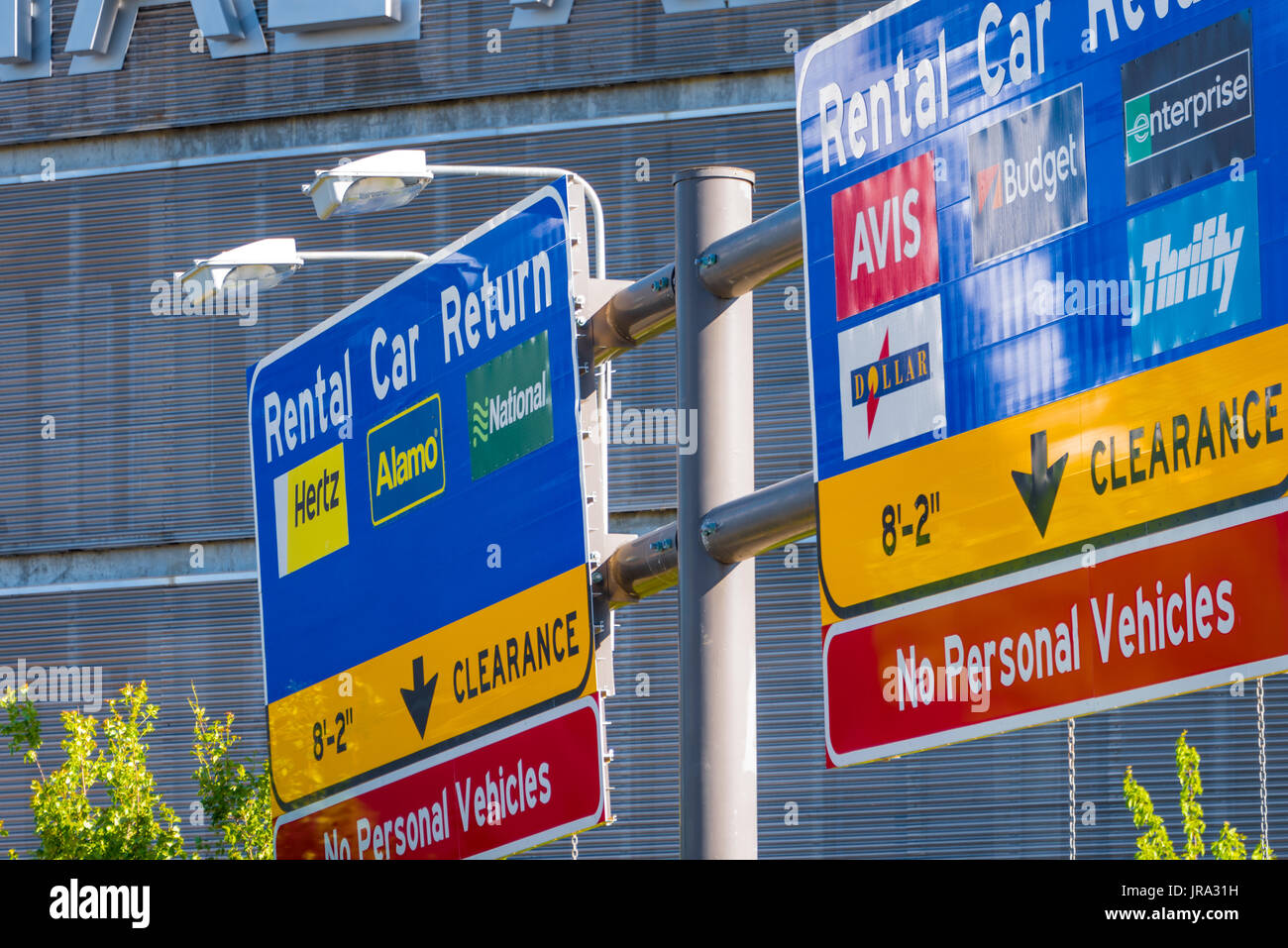 Rental Car Return signage at Memphis International Airport in Memphis, Tennessee, USA. Stock Photo