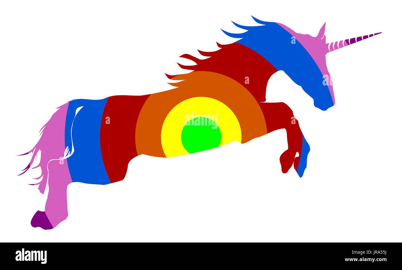 Vector illustration of a rainbow colored unicorn isolated on white Stock Vector
