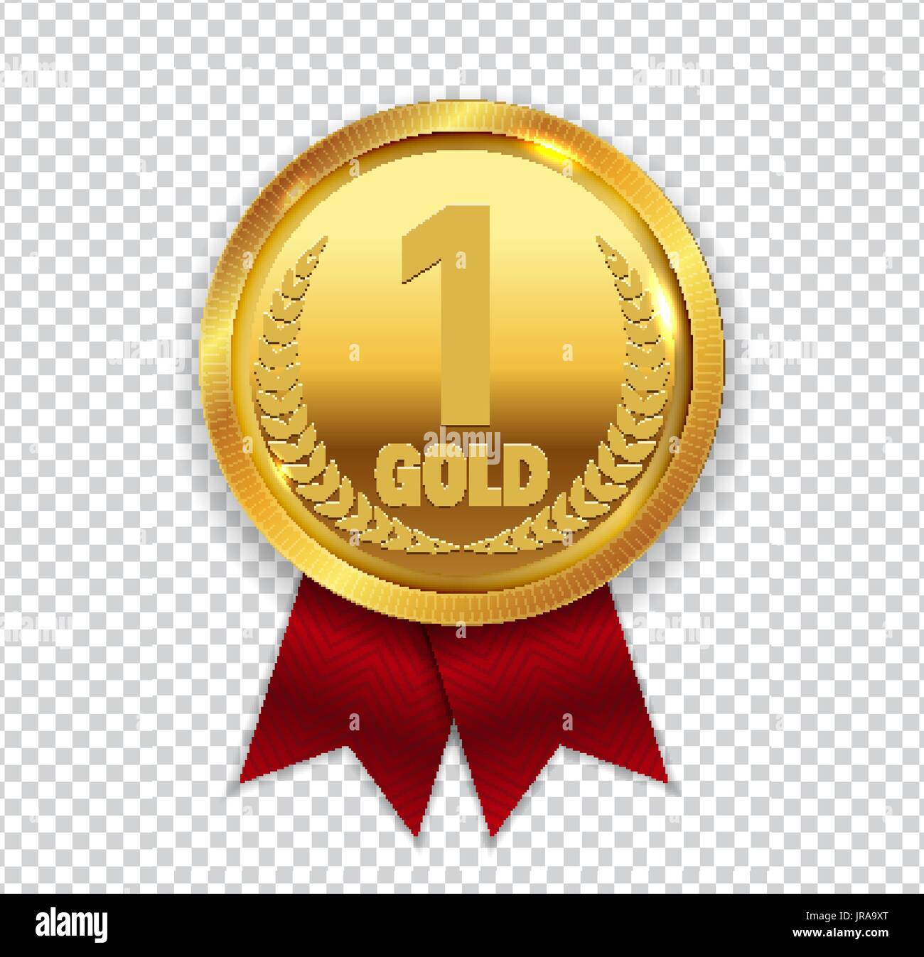 Champion Art Golden Medal with Red Ribbon l Icon Sign First Plac Stock Vector